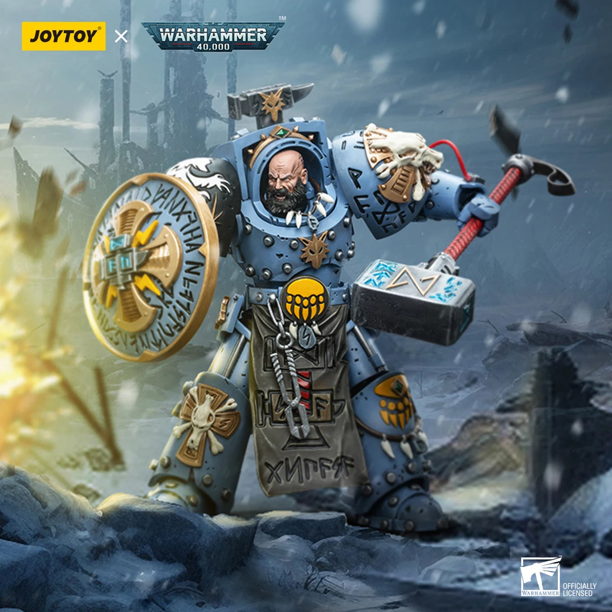JOYTOY Warhammer 40K 1/18 Action Figure Space Wolves Arjac Rockfist Anime Figures Toys Model