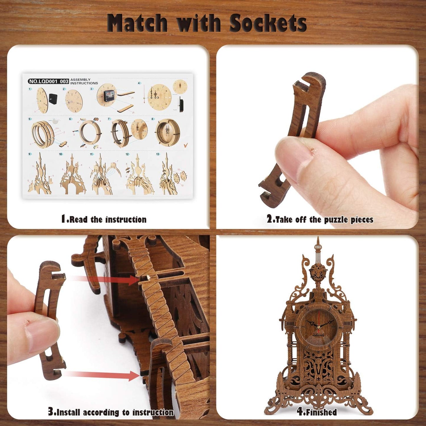 3D Wooden Puzzle,Model Kits Desk Clock-Laser Cut Clock Model Kits, Christmas Birthday Gifts for Kids and Adults - 47Pcs Jigsaw