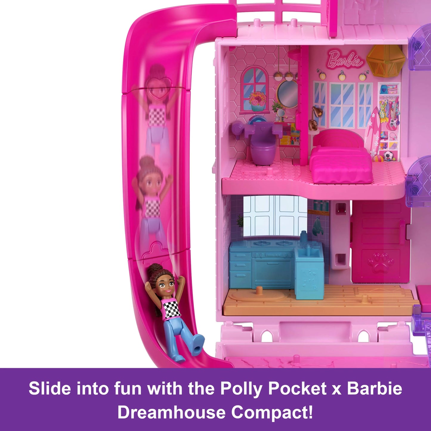 Barbie Dreamhouse Compact, Dollhouse Playset with 3 Micro Dolls, 1 Pet & 11 Accessories