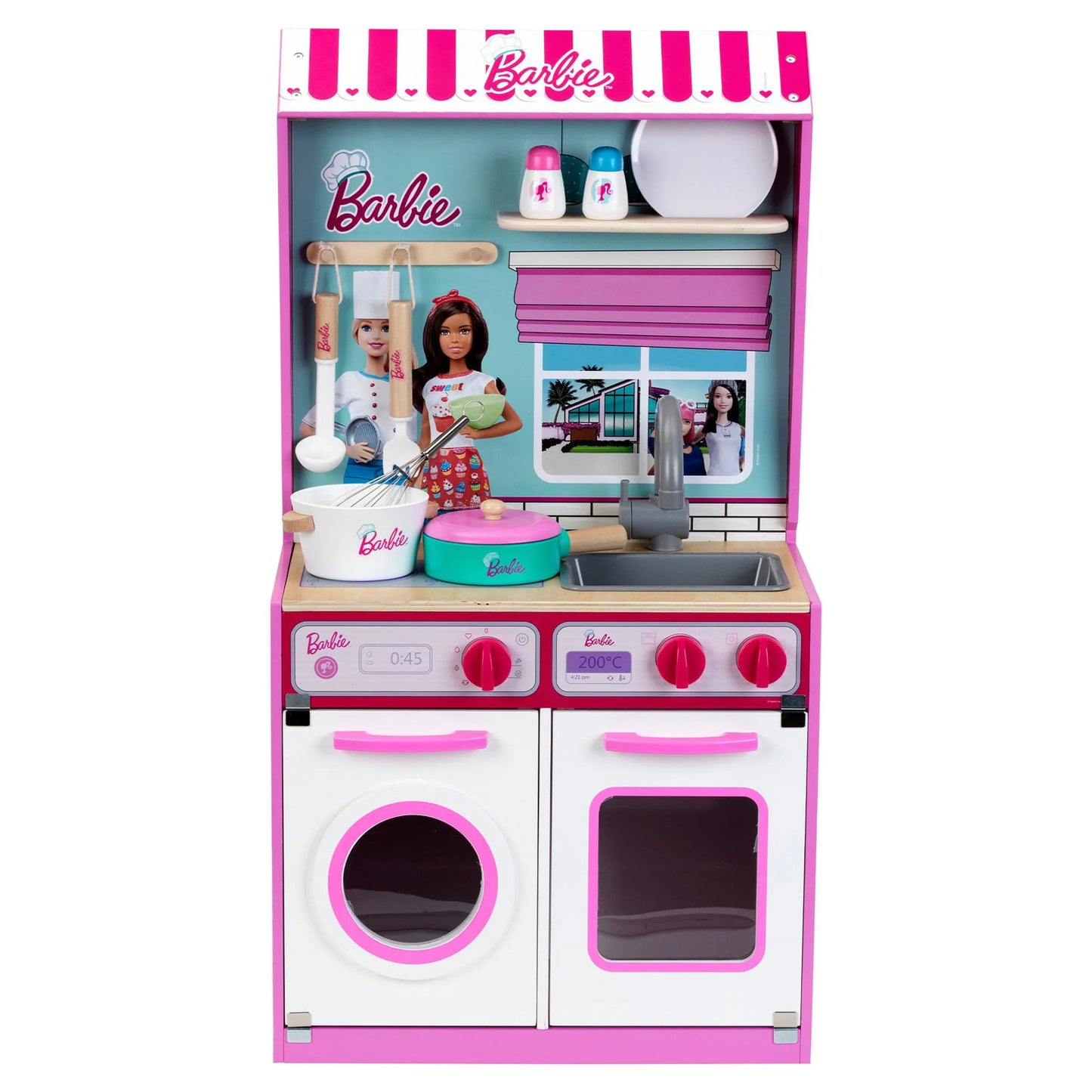 2 in 1 Barbie Toy Kitchen and Dollhouse for Kids 3 and Up