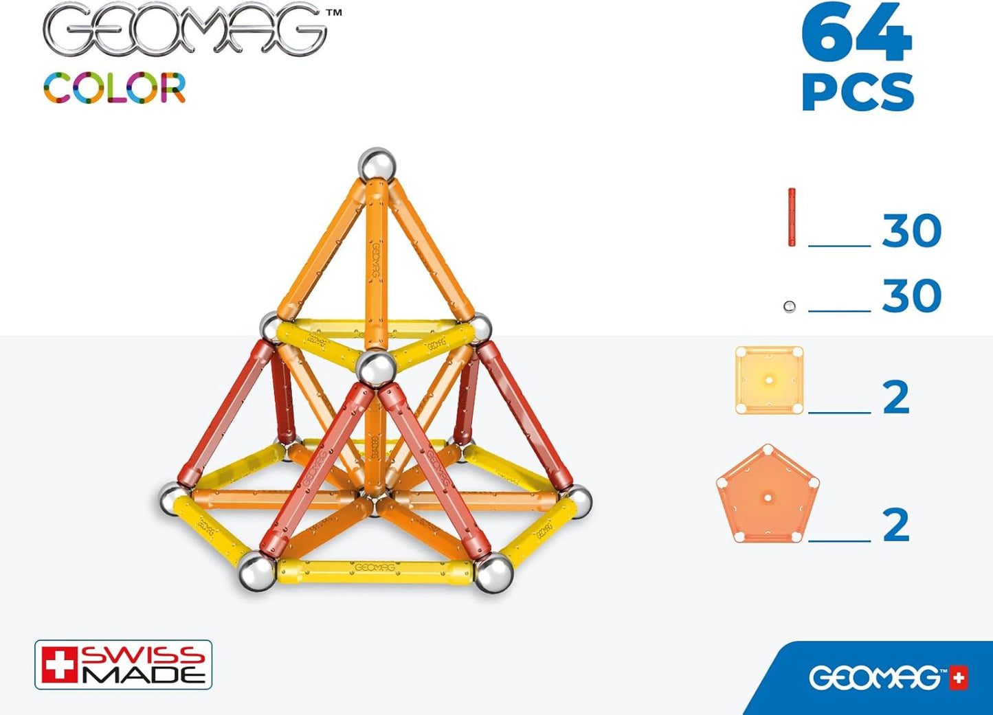 - COLOR - 64-Piece Magnetic Building Set, Certified STEM Construction Toy, Safe for Ages 3 and Up