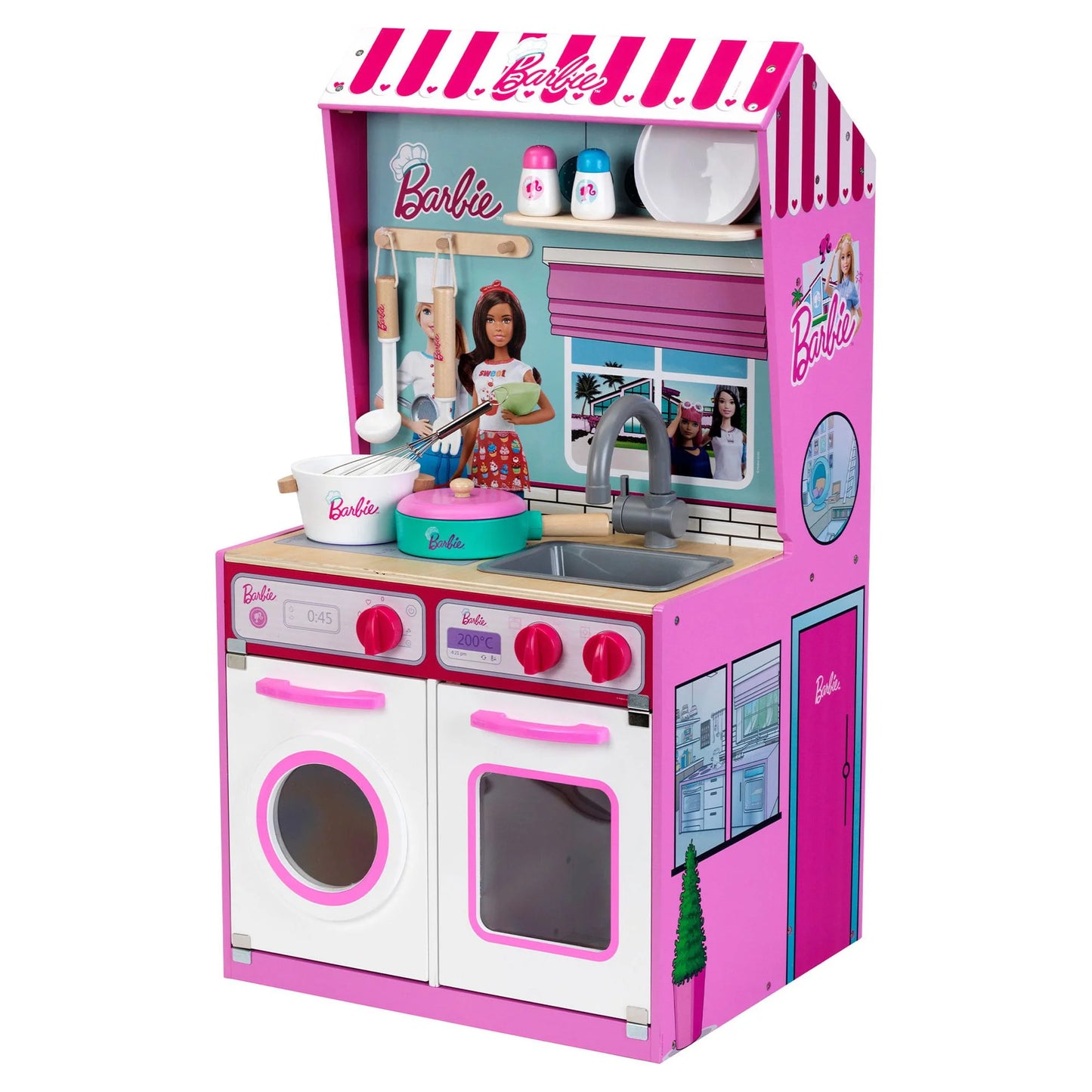 2 in 1 Barbie Toy Kitchen and Dollhouse for Kids 3 and Up