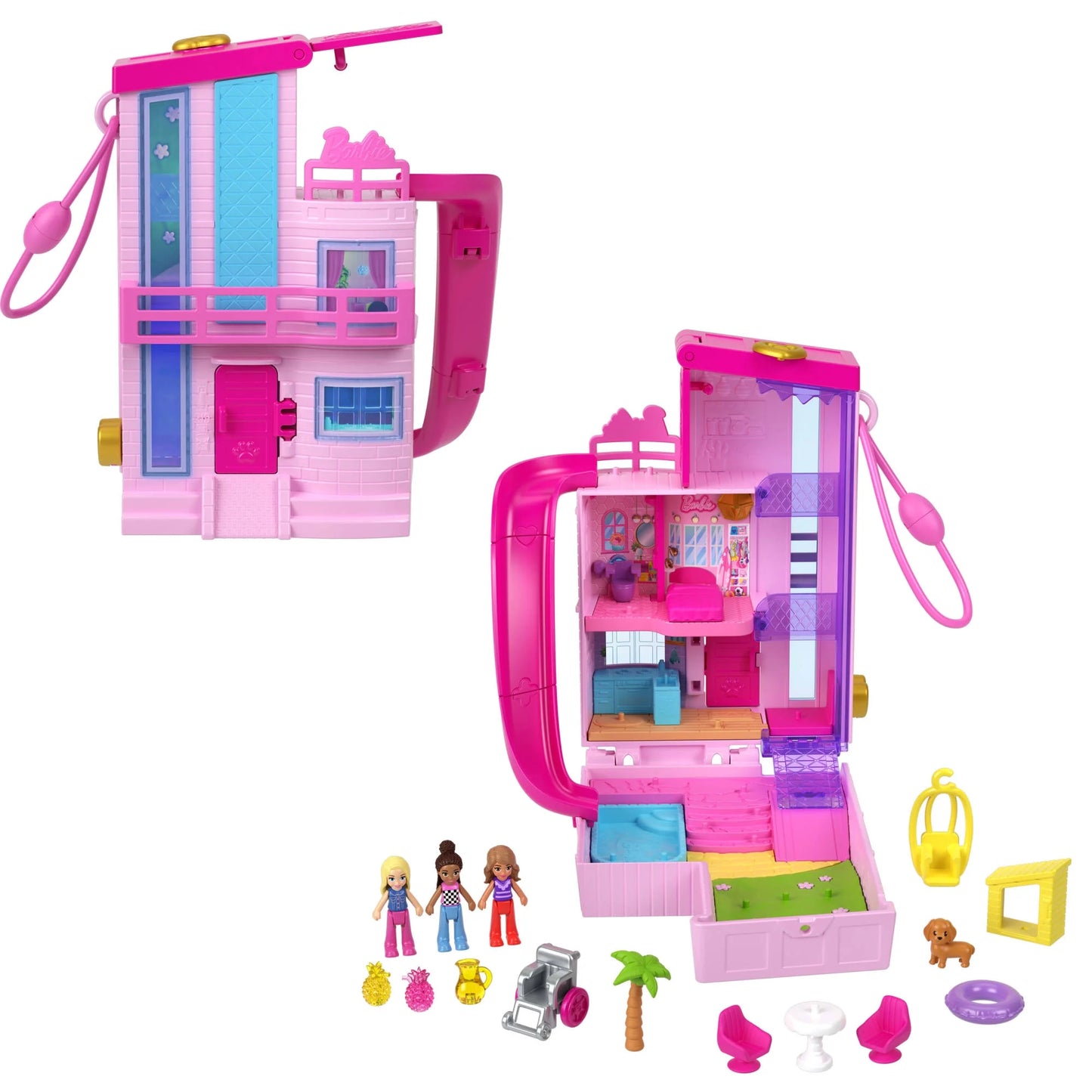 Barbie Dreamhouse Compact, Dollhouse Playset with 3 Micro Dolls, 1 Pet & 11 Accessories