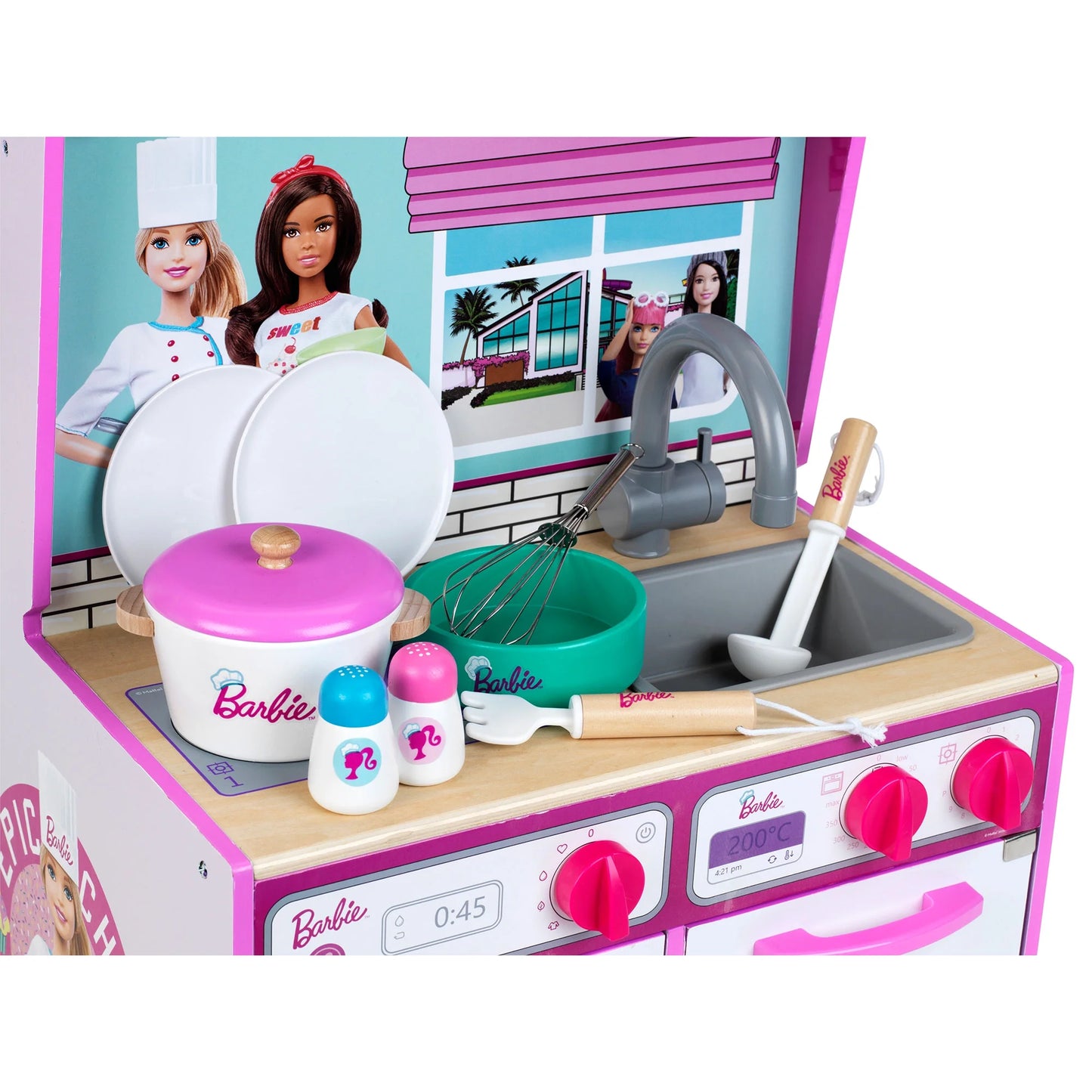 2 in 1 Barbie Toy Kitchen and Dollhouse for Kids 3 and Up