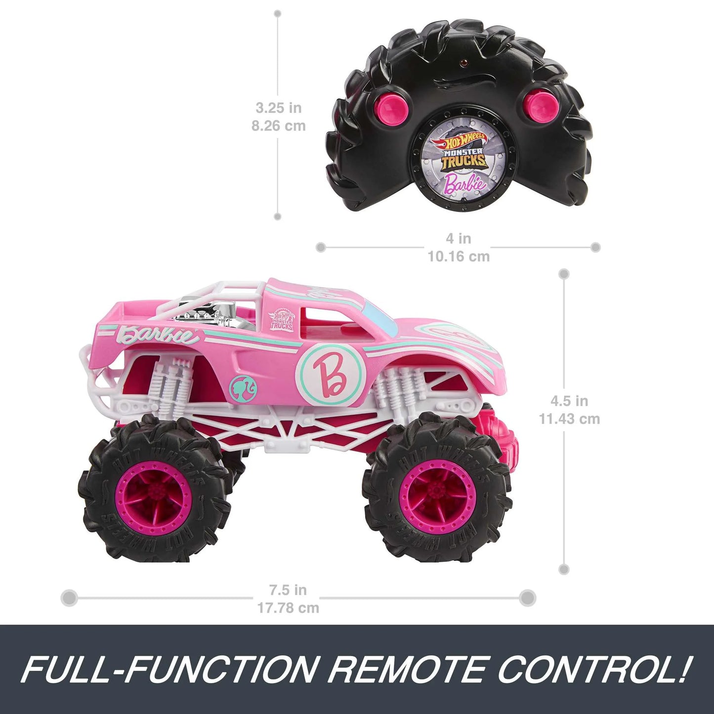 Barbie Monster Truck RC, Battery-Powered Remote-Control Toy Truck in 1:24 Scale
