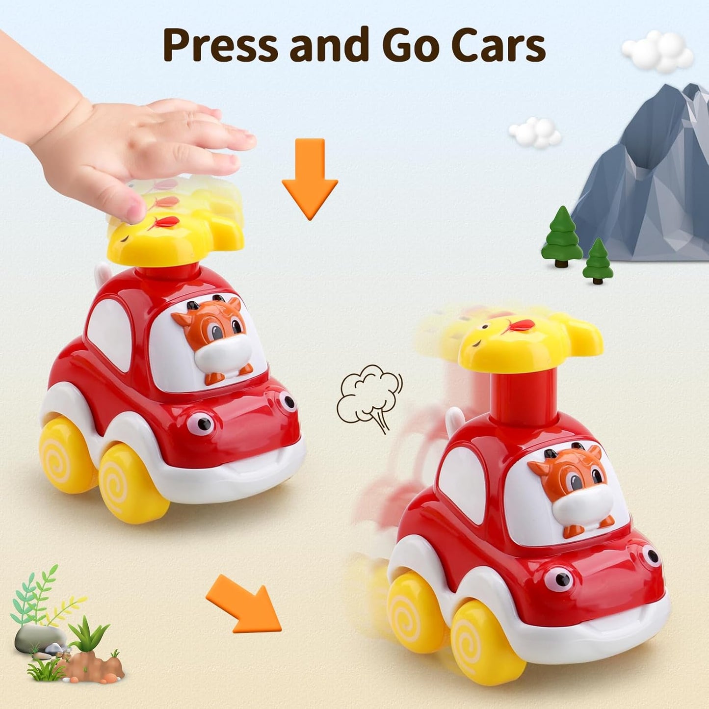 Amy&Benton Baby Toy Cars Toddler 1 2 Year Old Cartoon Wind up Cars Press and Go Cars Push Go Car for Kids 1-3 1St First Birthday Gift Toys Boys Present