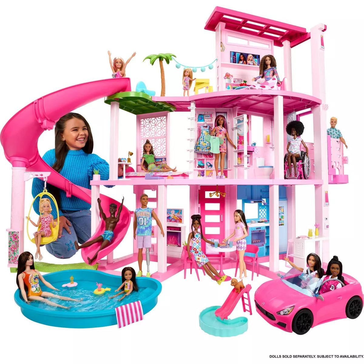 Barbie Dreamhouse Pool Party Doll House with 75+ Pc, 3 Story Slide: Adult Assembly, Fits 12 Inch Dolls