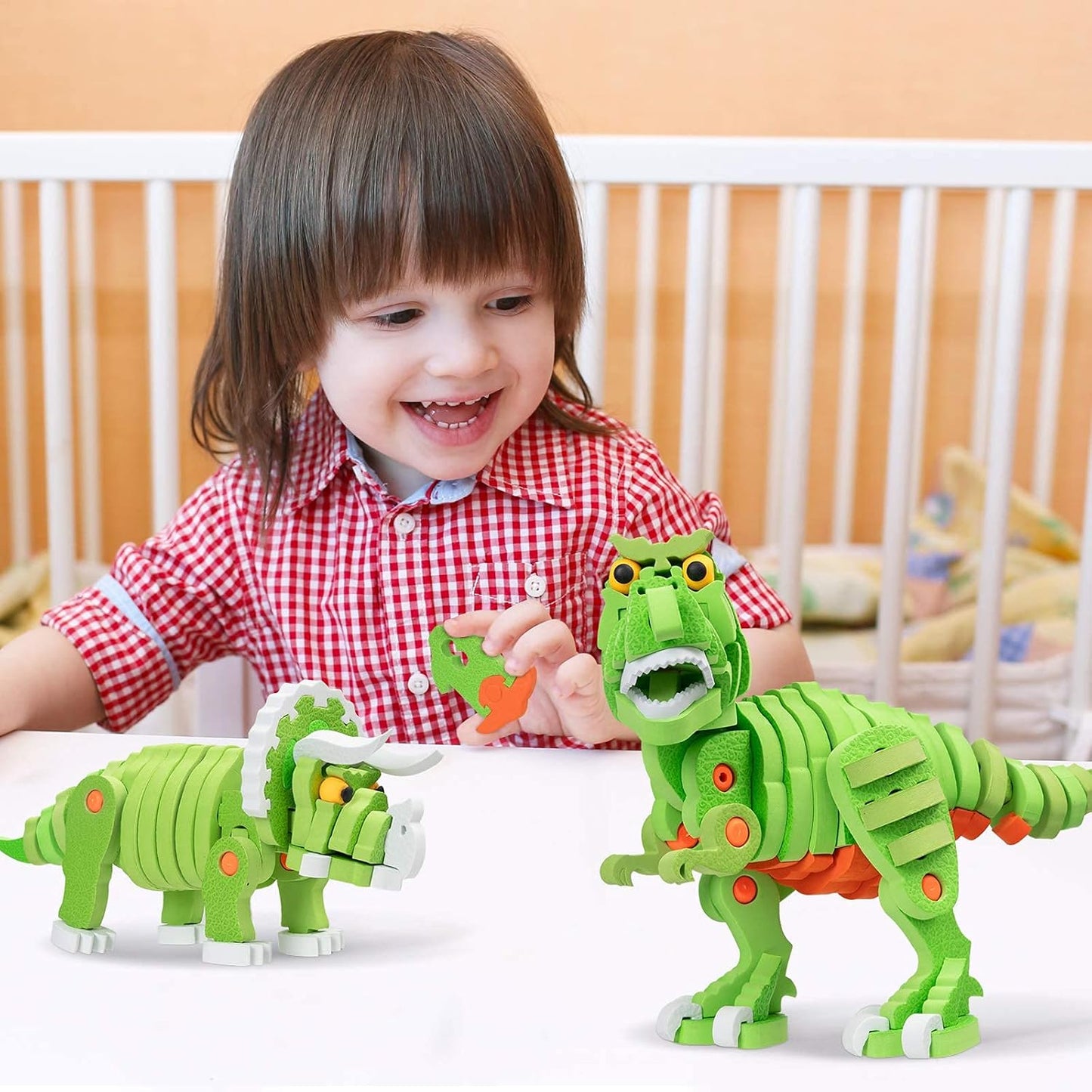 4-In-1 Dinosaur 3D Puzzles for Kids, Soft EVA 200 PCS Building Blocks STEM Construction Educational Toy for 8+ Year Old Kids Boys Girls