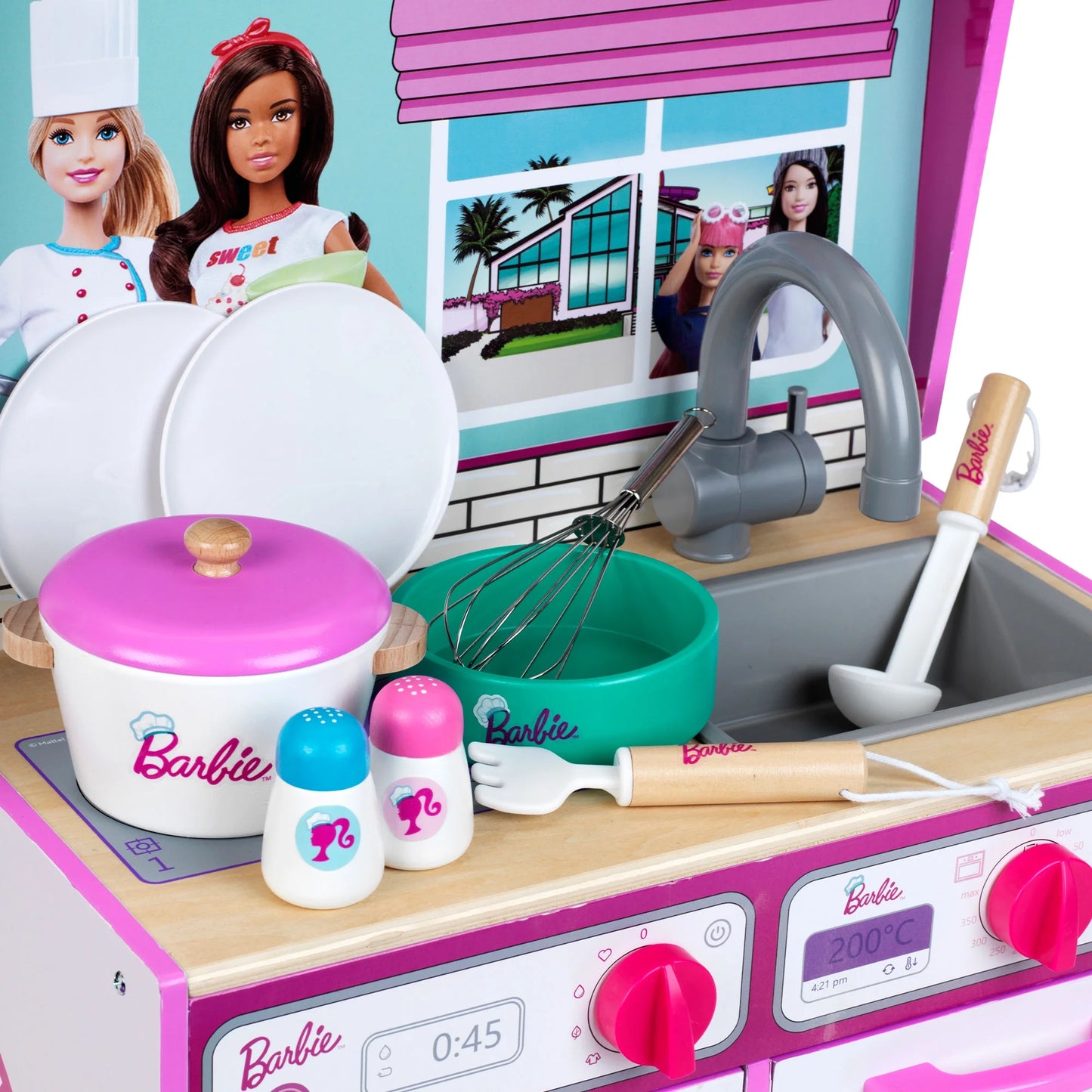 2 in 1 Barbie Toy Kitchen and Dollhouse for Kids 3 and Up