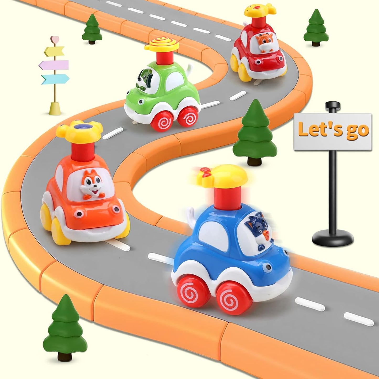 Amy&Benton Baby Toy Cars Toddler 1 2 Year Old Cartoon Wind up Cars Press and Go Cars Push Go Car for Kids 1-3 1St First Birthday Gift Toys Boys Present