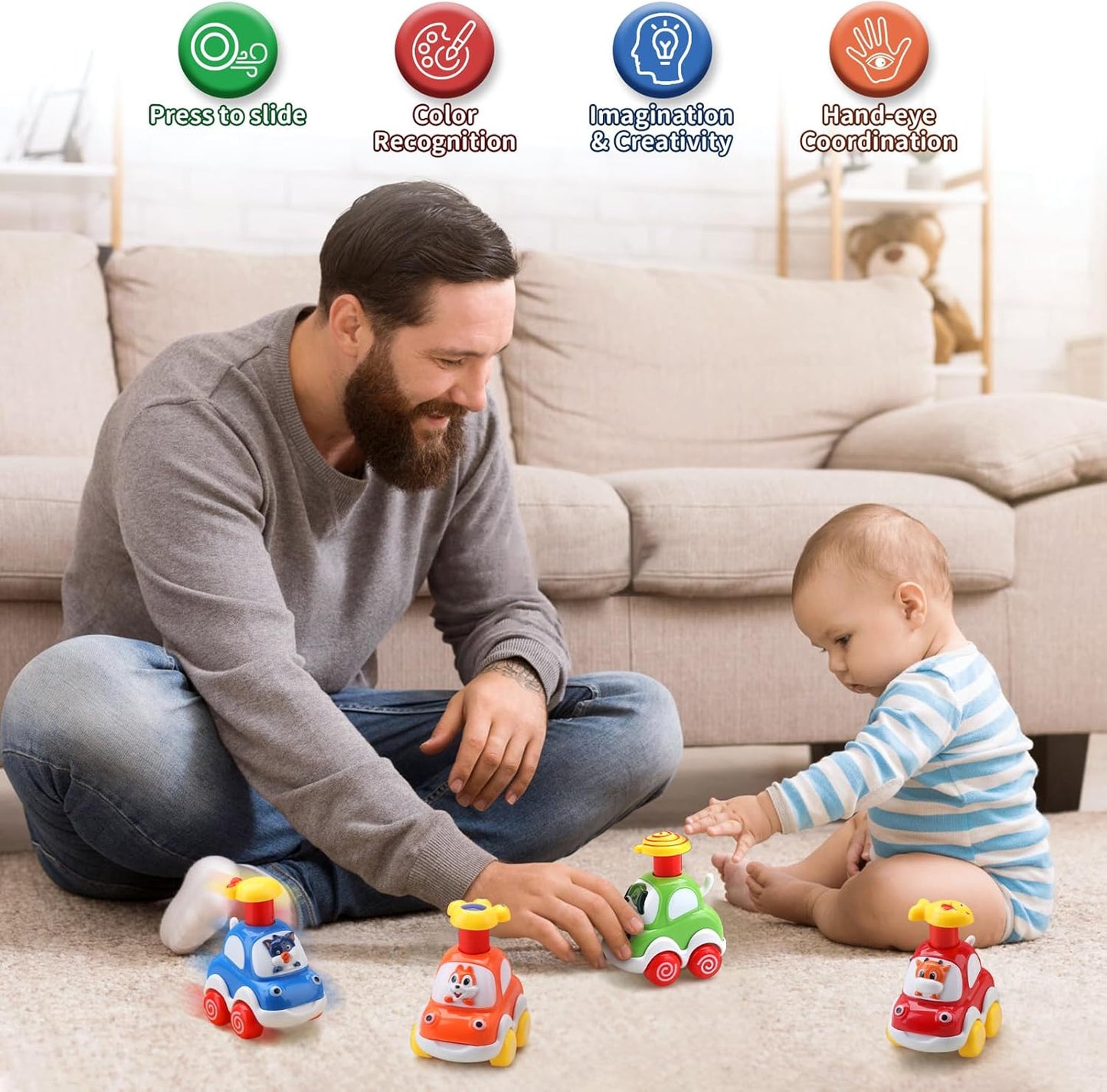 Amy&Benton Baby Toy Cars Toddler 1 2 Year Old Cartoon Wind up Cars Press and Go Cars Push Go Car for Kids 1-3 1St First Birthday Gift Toys Boys Present