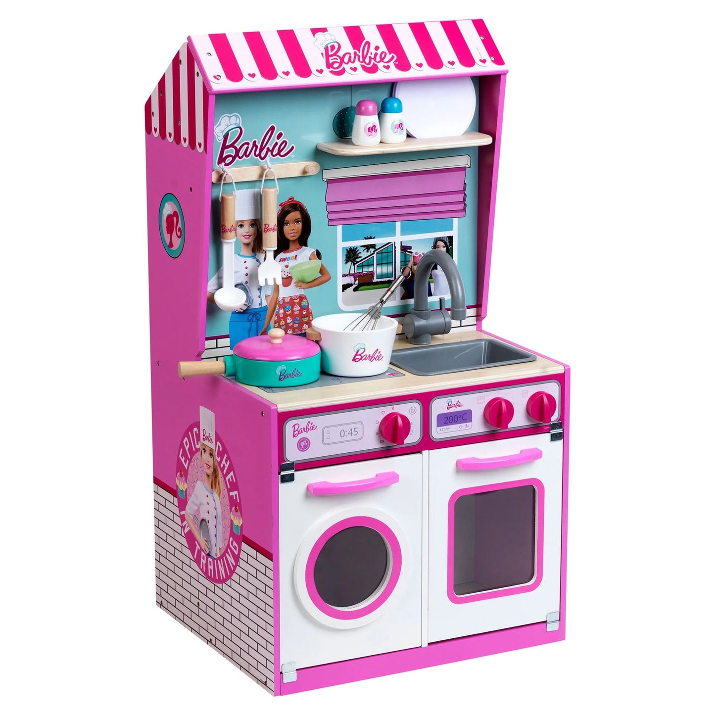 2 in 1 Barbie Toy Kitchen and Dollhouse for Kids 3 and Up