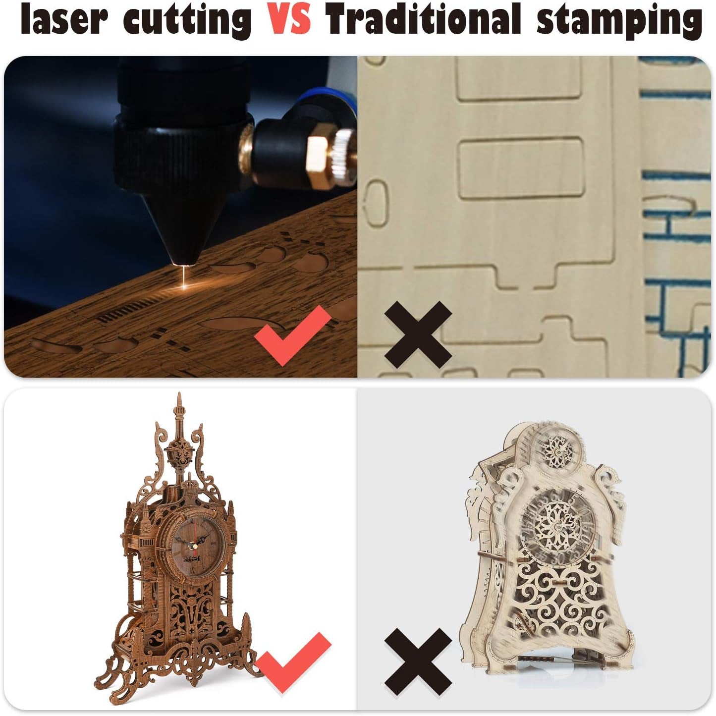 3D Wooden Puzzle,Model Kits Desk Clock-Laser Cut Clock Model Kits, Christmas Birthday Gifts for Kids and Adults - 47Pcs Jigsaw