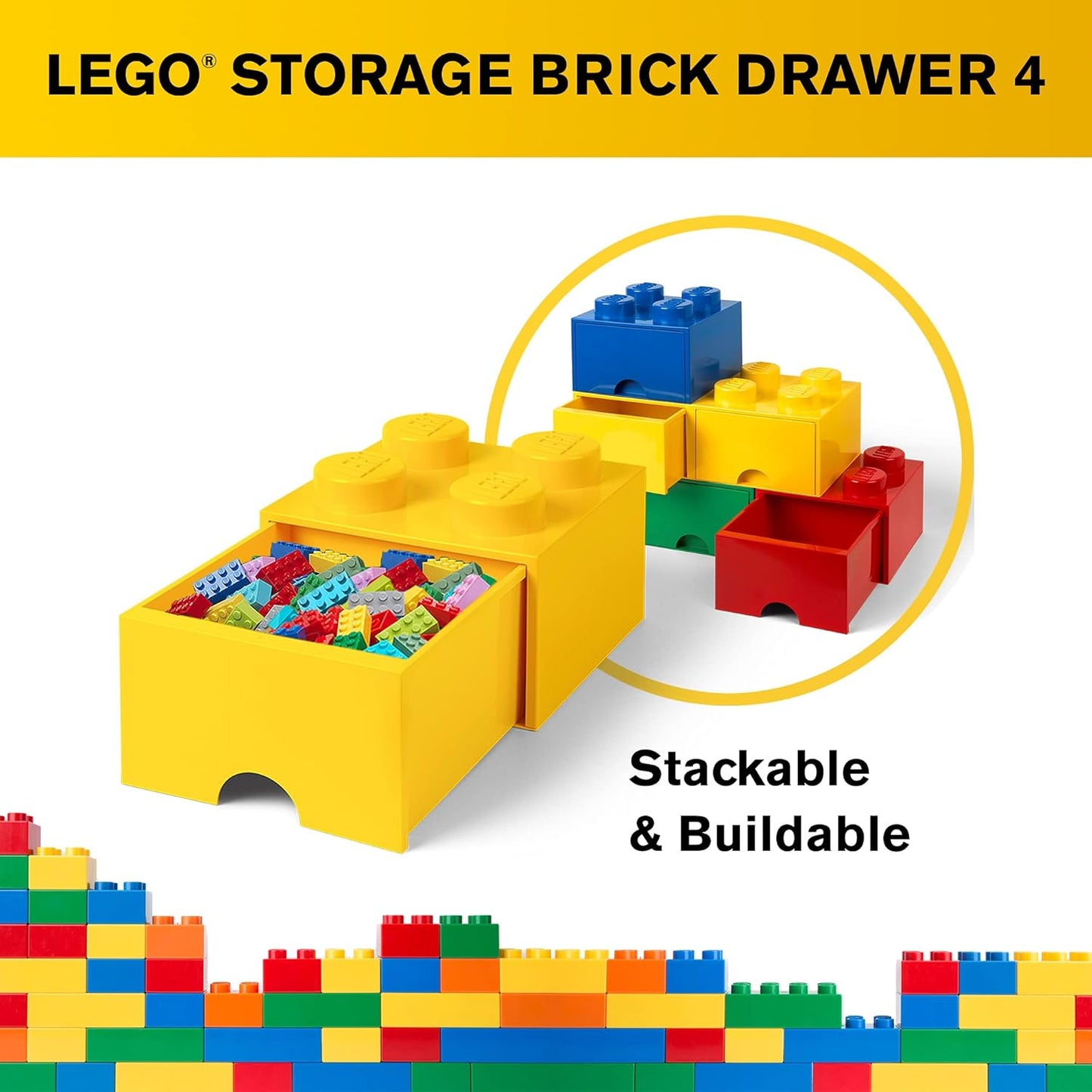 , LEGO Brick Drawer - Stackable Storage and Décor - Brick 4, Bright Yellow