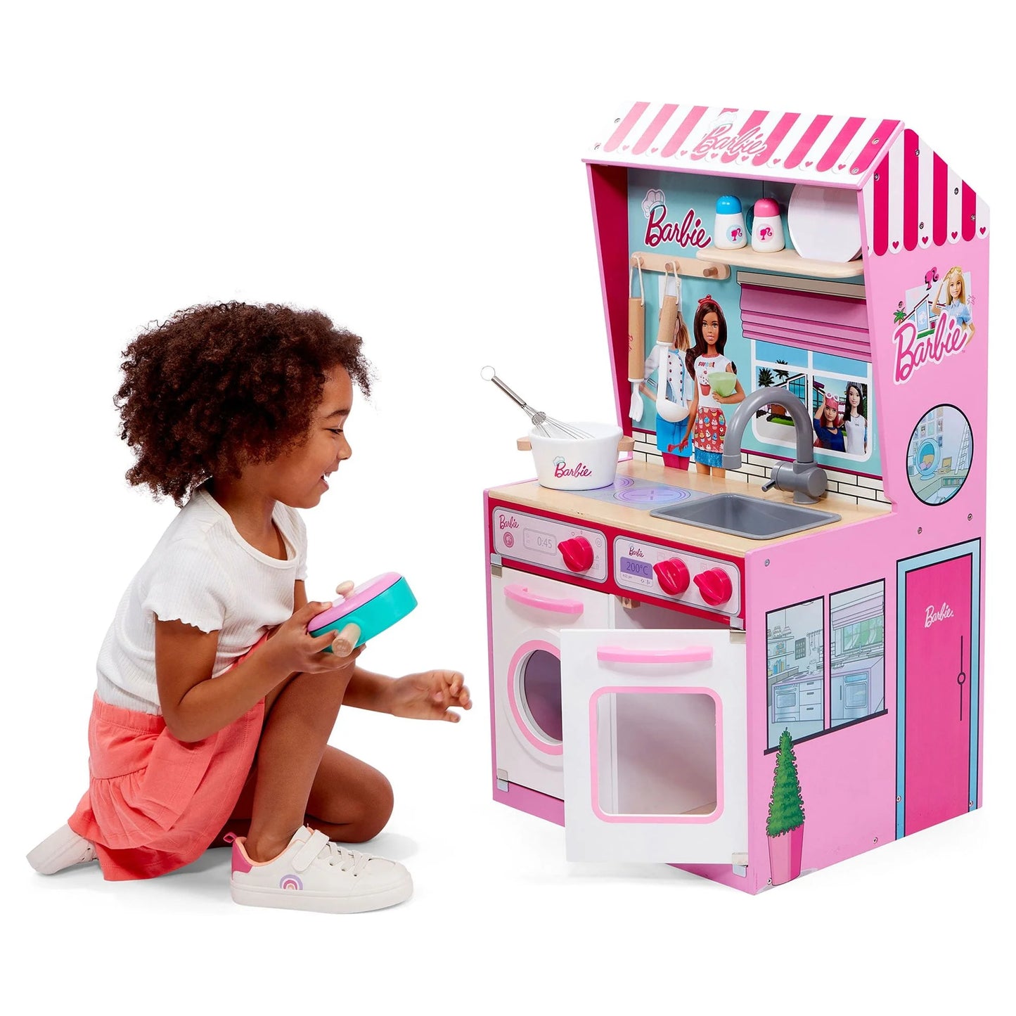 2 in 1 Barbie Toy Kitchen and Dollhouse for Kids 3 and Up