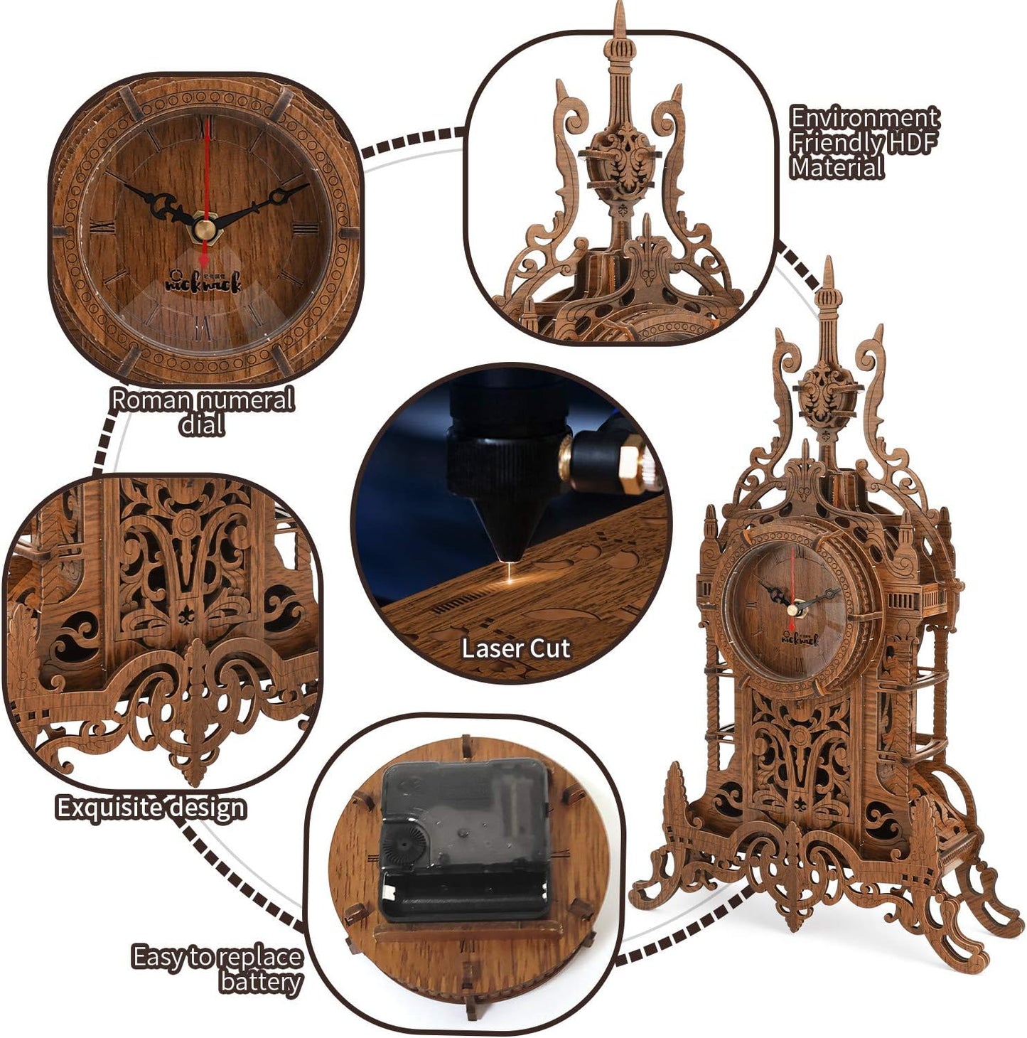 3D Wooden Puzzle,Model Kits Desk Clock-Laser Cut Clock Model Kits, Christmas Birthday Gifts for Kids and Adults - 47Pcs Jigsaw