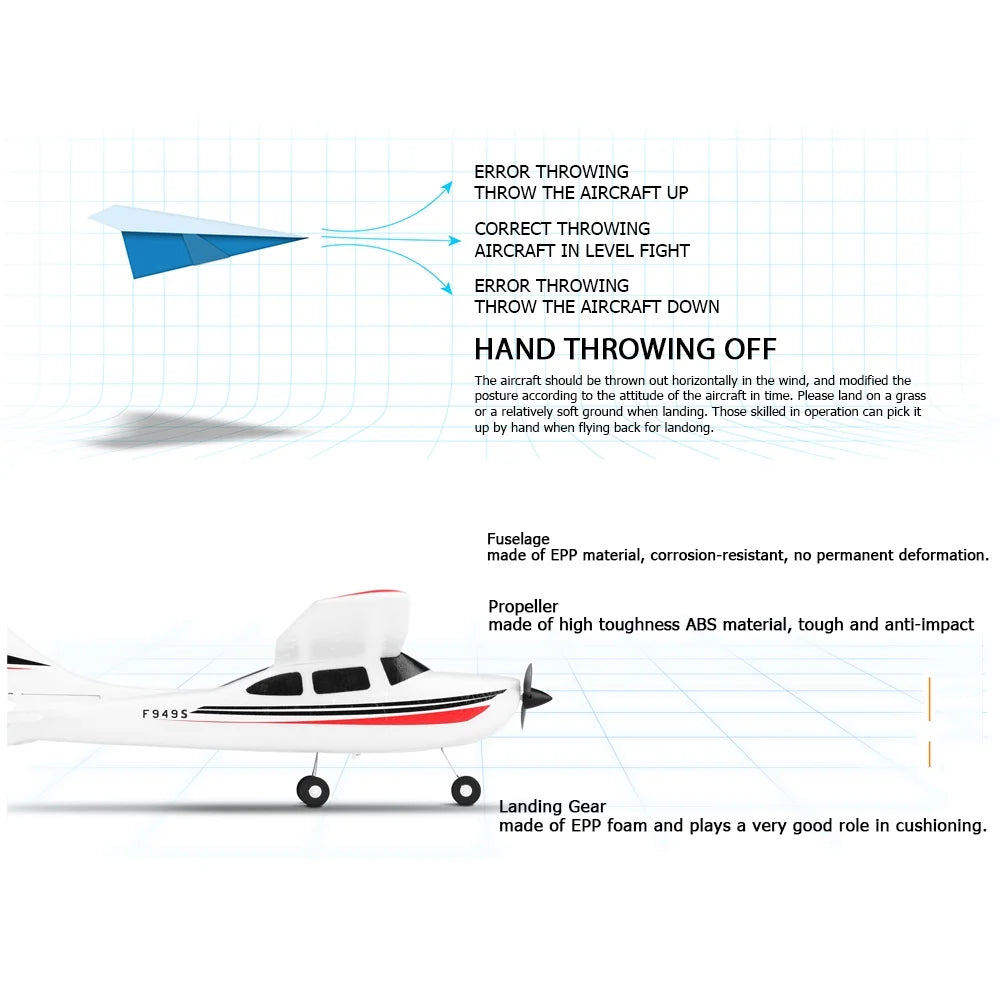 F949S RC Airplane 2.4G Plane RC Aircraft 3CH Remote Control EPP Airplane Miniature Model Plane Outdoor Toy 1 Batteries