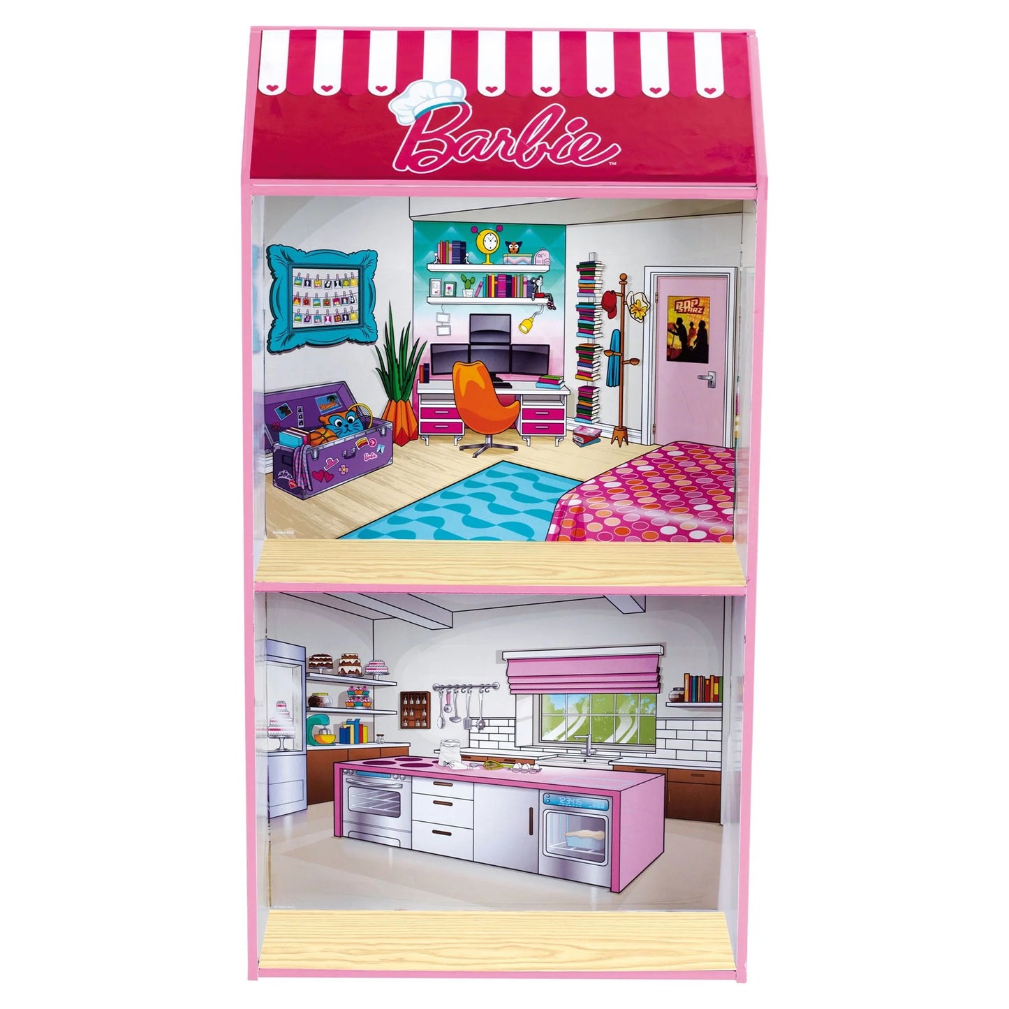2 in 1 Barbie Toy Kitchen and Dollhouse for Kids 3 and Up