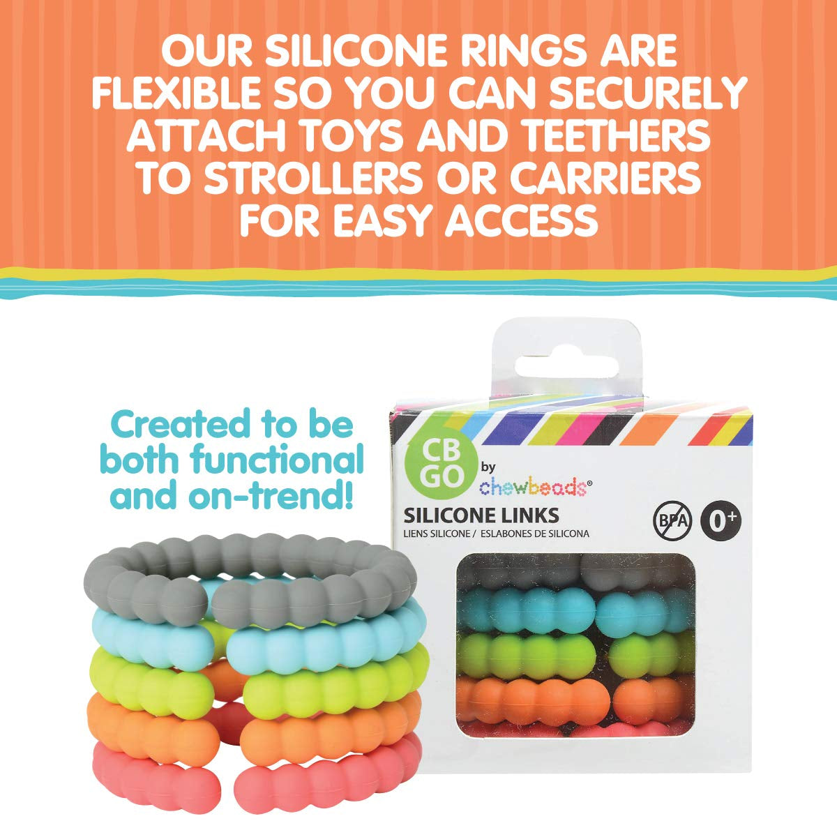 - Baby Silicone Links - Multi Use Baby Toy Rings - Attach Toys & Teethers to Stroller, Car Seat & More - Medical Grade Silicone, BPA Free & Phthalate Free