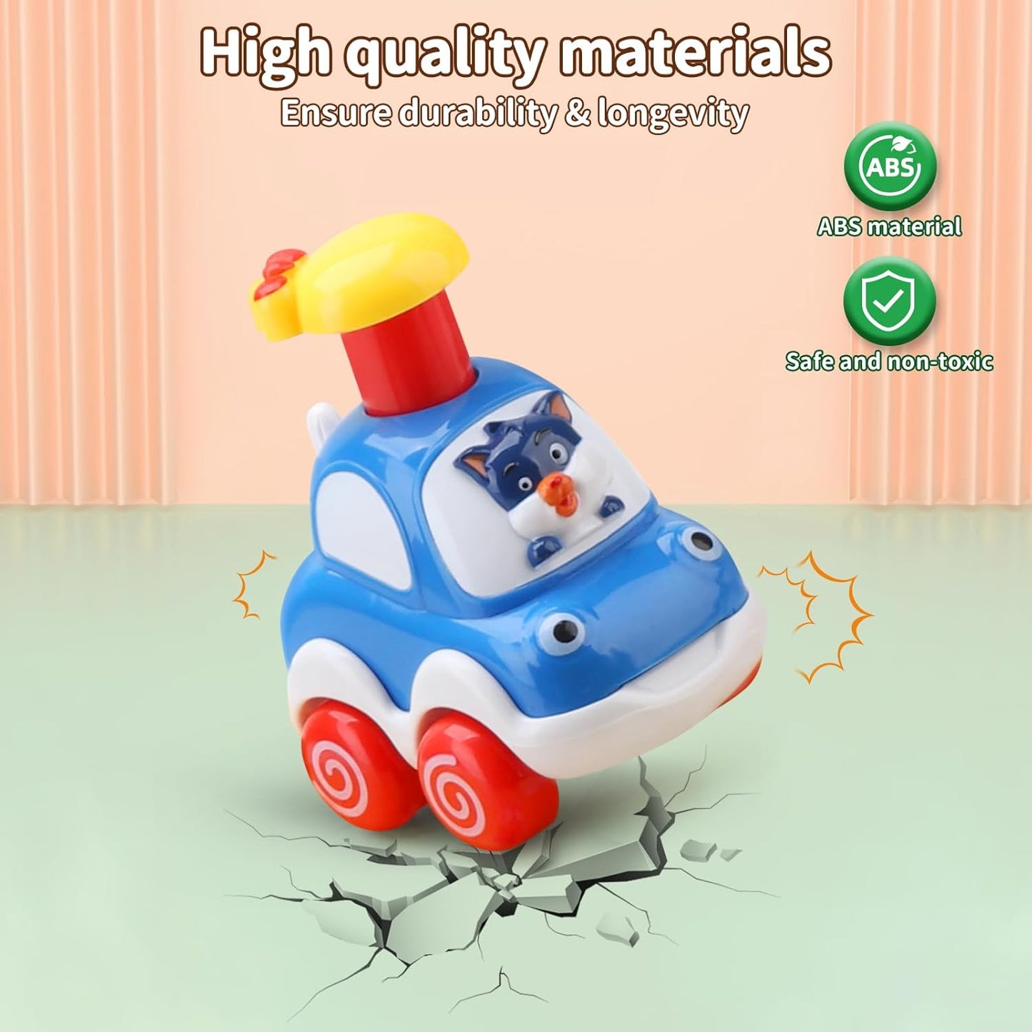 Amy&Benton Baby Toy Cars Toddler 1 2 Year Old Cartoon Wind up Cars Press and Go Cars Push Go Car for Kids 1-3 1St First Birthday Gift Toys Boys Present