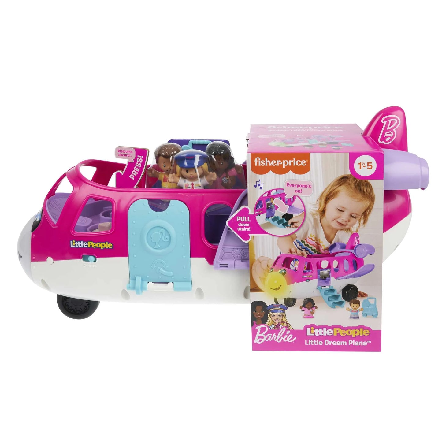 Barbie Toy Airplane with Lights Music and 3 Figures, Little Dream Plane, Toddler Toys