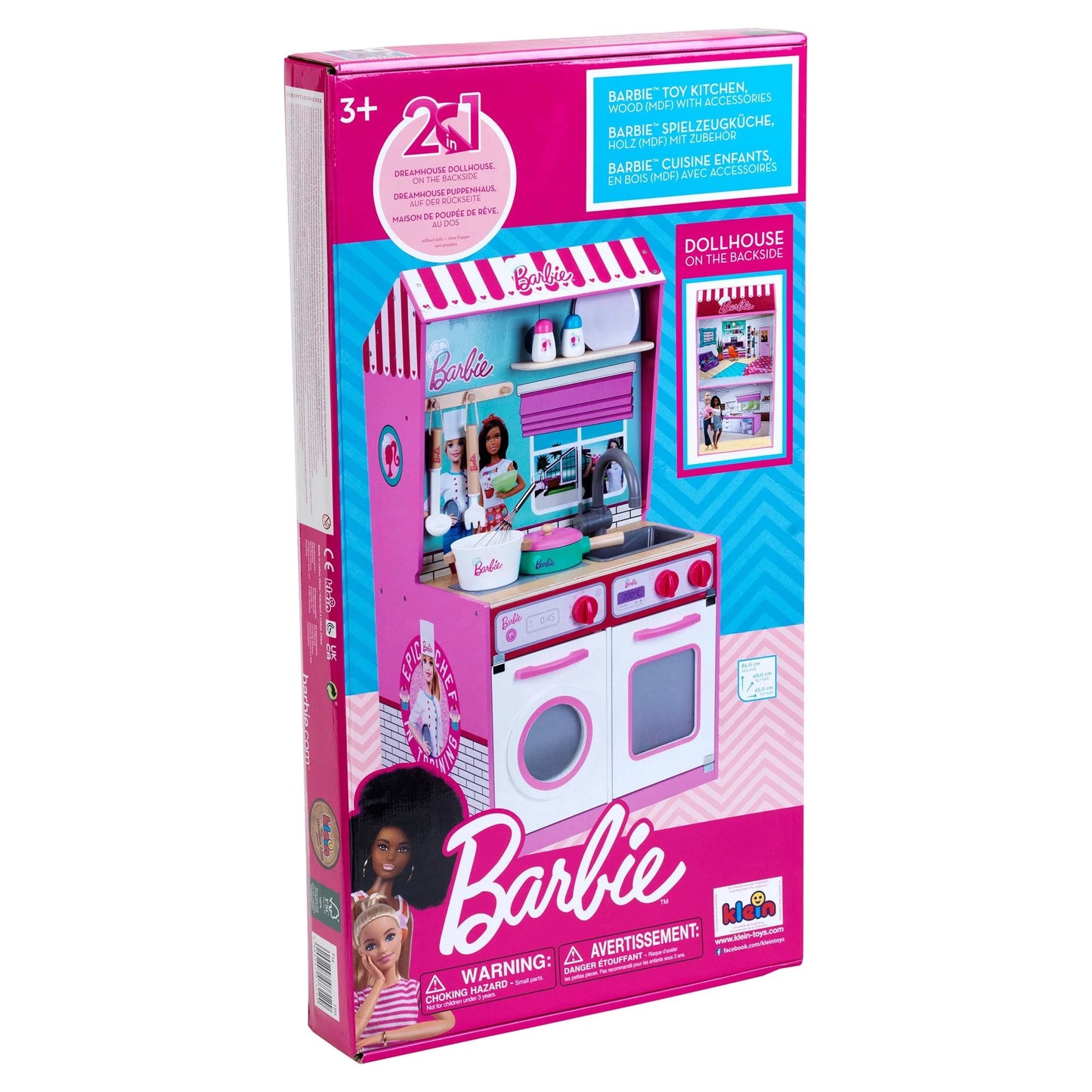 2 in 1 Barbie Toy Kitchen and Dollhouse for Kids 3 and Up
