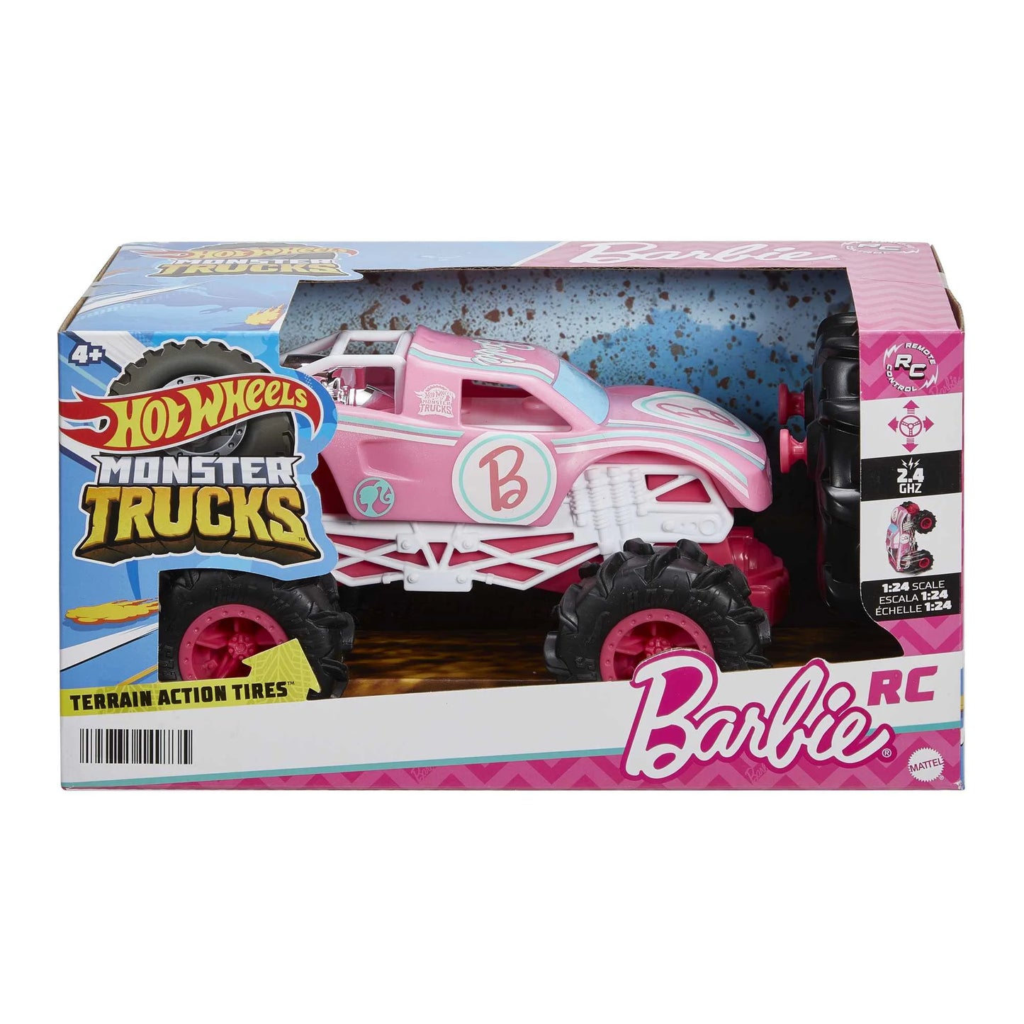 Barbie Monster Truck RC, Battery-Powered Remote-Control Toy Truck in 1:24 Scale