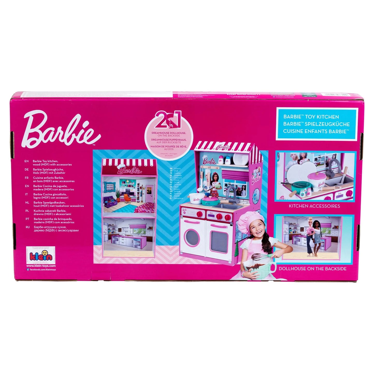 2 in 1 Barbie Toy Kitchen and Dollhouse for Kids 3 and Up