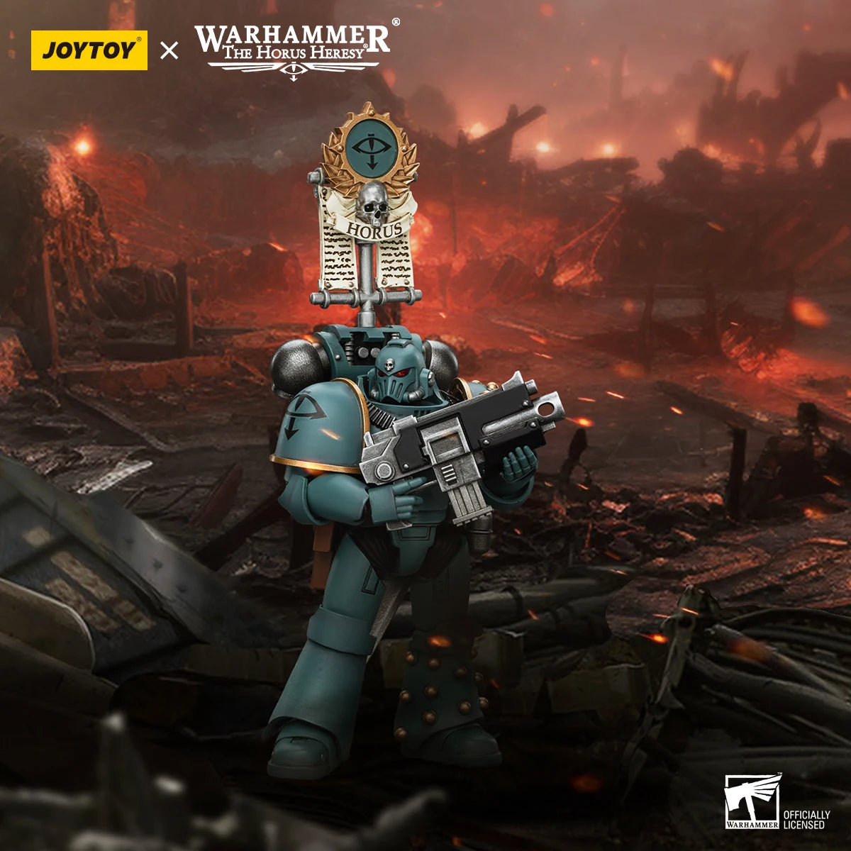 JOYTOY Warhammer 40K 1/18 Action Figure Sons of Horus MKIV Tactical Squad Legionary with Legion Vexilla Anime Figures Toys Model