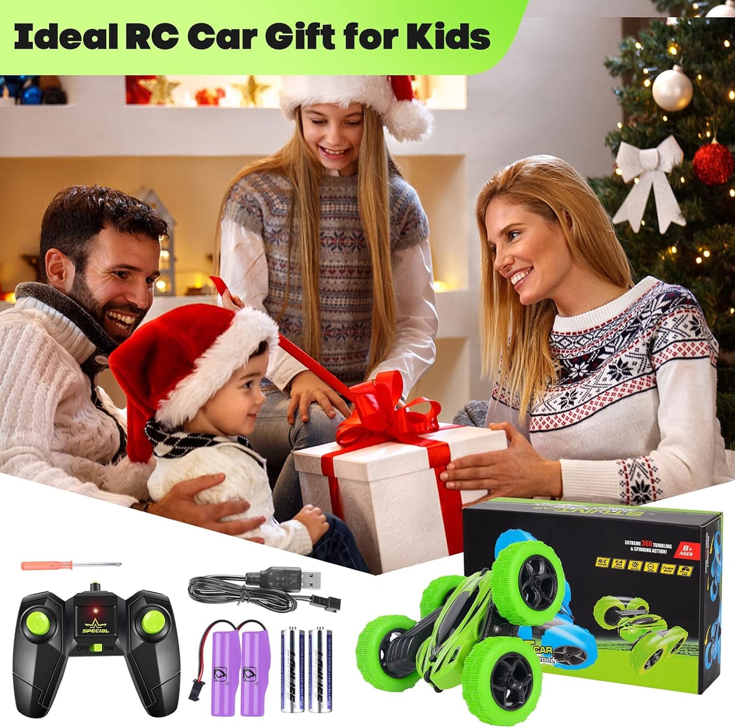 Remote Control Car with Double Sided 360 Degrees Tumbling and Rotating, 2.4GHZ RC Stunt with LED, RC Car Toys for 8 Year Old Boys Girls