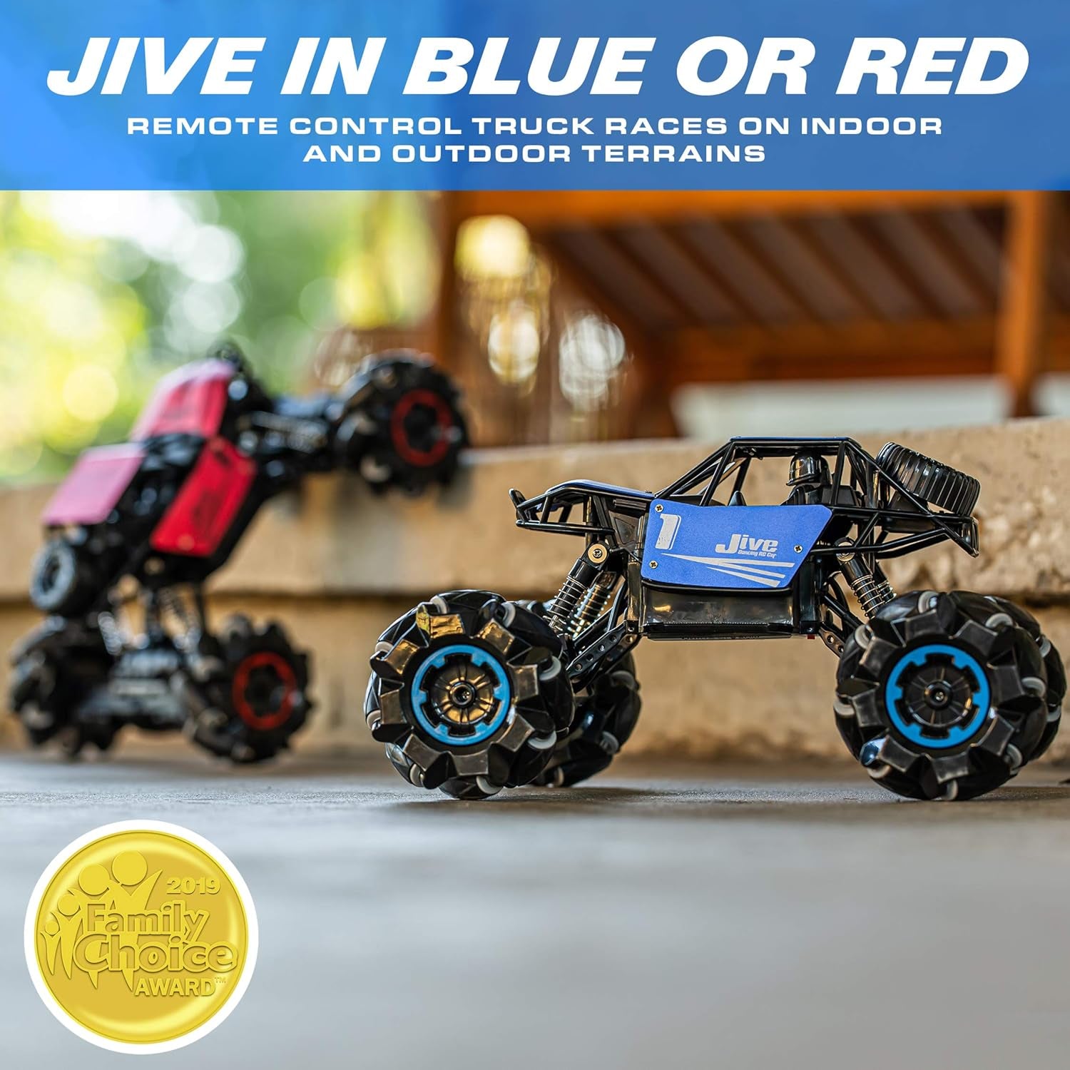 Jive RC Car - AWD Remote Control Monster Truck, 4X4 RC Truck, 1:16 Rechargeable Crawler Stunt Car Dancing Remote Control Truck for Kids with Rechargeable Toy Battery (Blue)