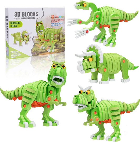 4-In-1 Dinosaur 3D Puzzles for Kids, Soft EVA 200 PCS Building Blocks STEM Construction Educational Toy for 8+ Year Old Kids Boys Girls