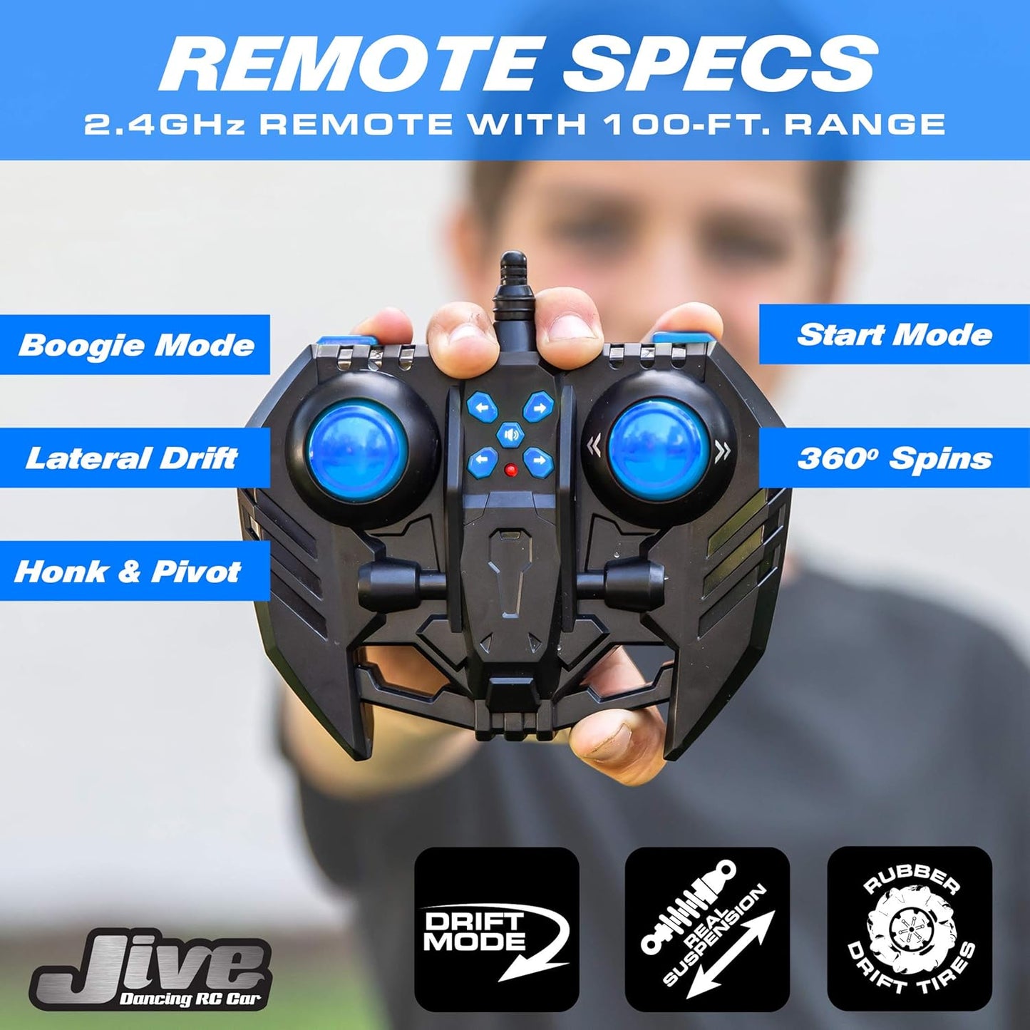 Jive RC Car - AWD Remote Control Monster Truck, 4X4 RC Truck, 1:16 Rechargeable Crawler Stunt Car Dancing Remote Control Truck for Kids with Rechargeable Toy Battery (Blue)