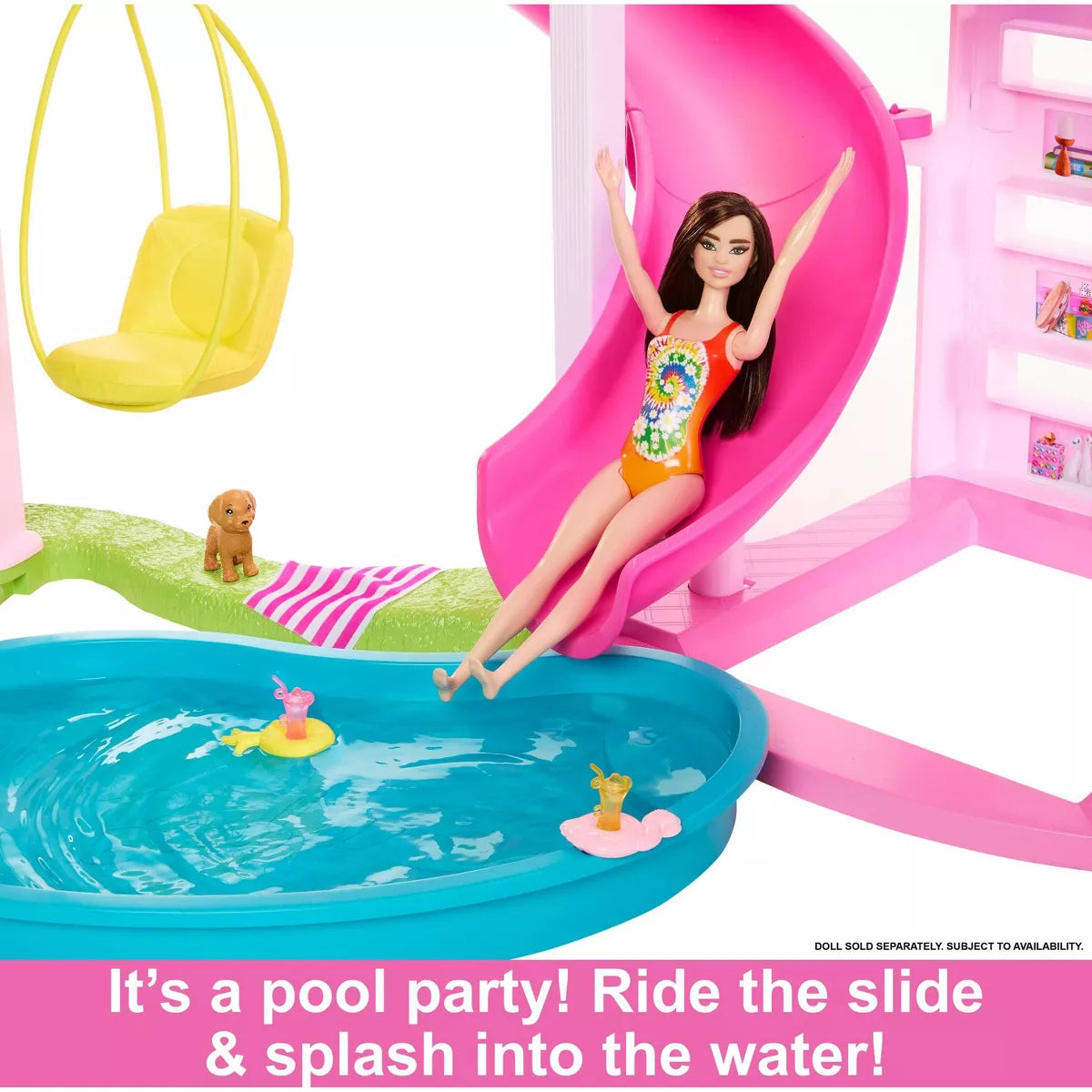 Barbie Dreamhouse Pool Party Doll House with 75+ Pc, 3 Story Slide: Adult Assembly, Fits 12 Inch Dolls