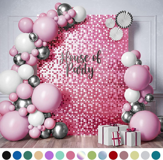 Pink Shimmer Wall Backdrop Panels - 24 Pcs | Valentine'S Day Square Sequin Backdrop, Shimmer Backdrop for Birthday, Wedding, Baby Shower, Bachelorette Party & Valentines Day Decorations