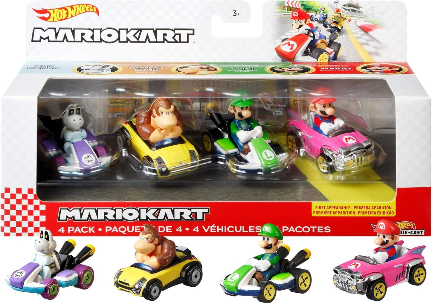 Mario Kart Vehicle 4-Pack, Set of 4 Fan-Favorite Characters Includes 1 Exclusive Model, Collectible Gift for Kids & Fans Ages 3 Years Old & Up