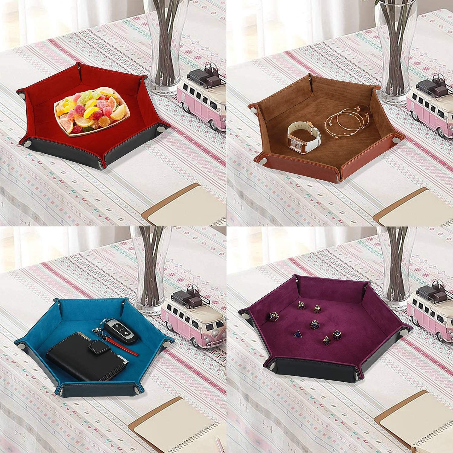 4 Pieces Dice Tray Set 8 Inch Dice Rolling Tray Folding Dice Tray Holder for RPG DND Table Games Double Sided PU Leather Tray