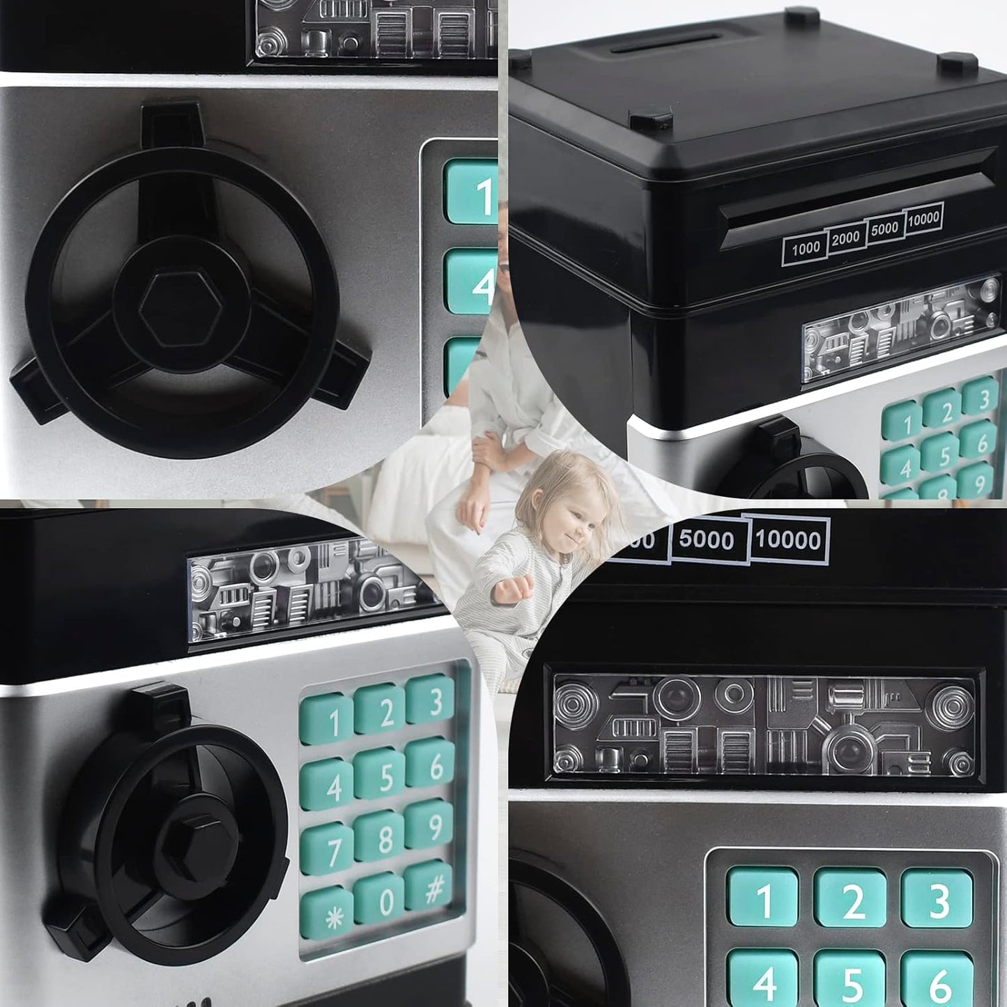 Piggy Bank for Kids, Electronic Password Code Money Bank ATM Bank Box Coin Bank for Children Boys and Girls (Black)