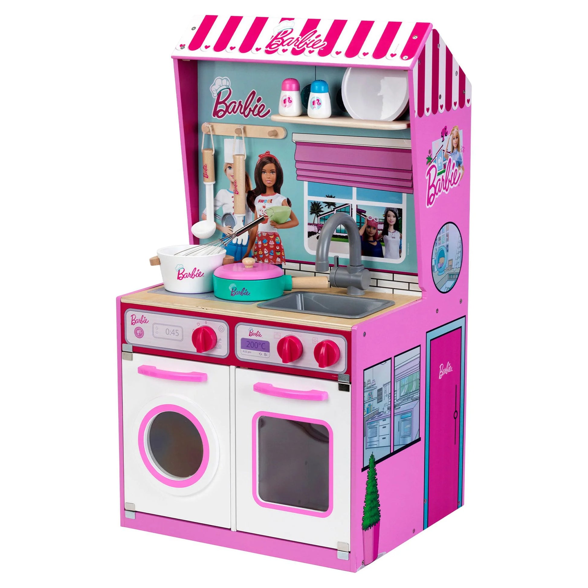 2 in 1 Barbie Toy Kitchen and Dollhouse for Kids 3 and Up