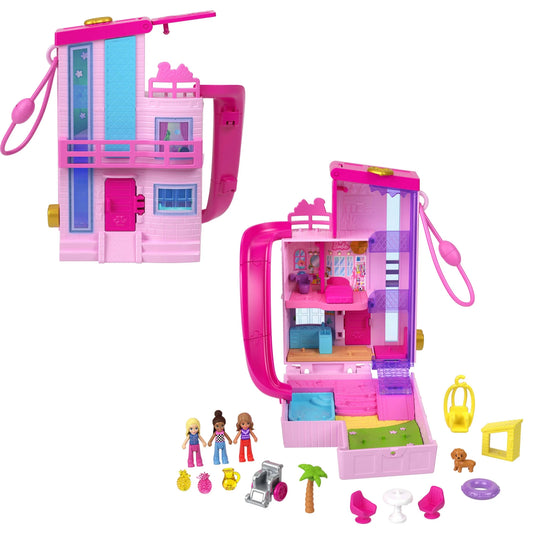 Barbie Dreamhouse Compact, Dollhouse Playset with 3 Micro Dolls, 1 Pet & 11 Accessories