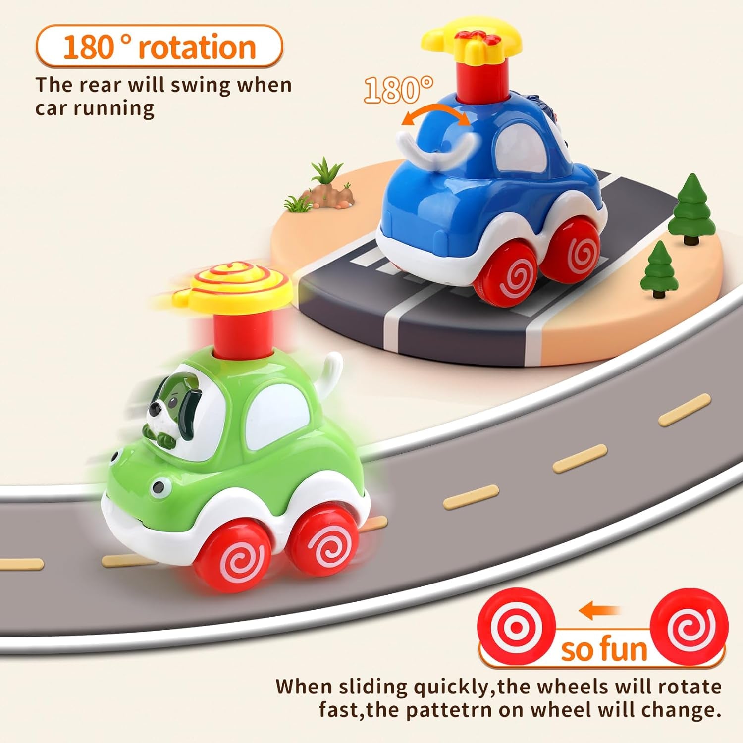 Amy&Benton Baby Toy Cars Toddler 1 2 Year Old Cartoon Wind up Cars Press and Go Cars Push Go Car for Kids 1-3 1St First Birthday Gift Toys Boys Present