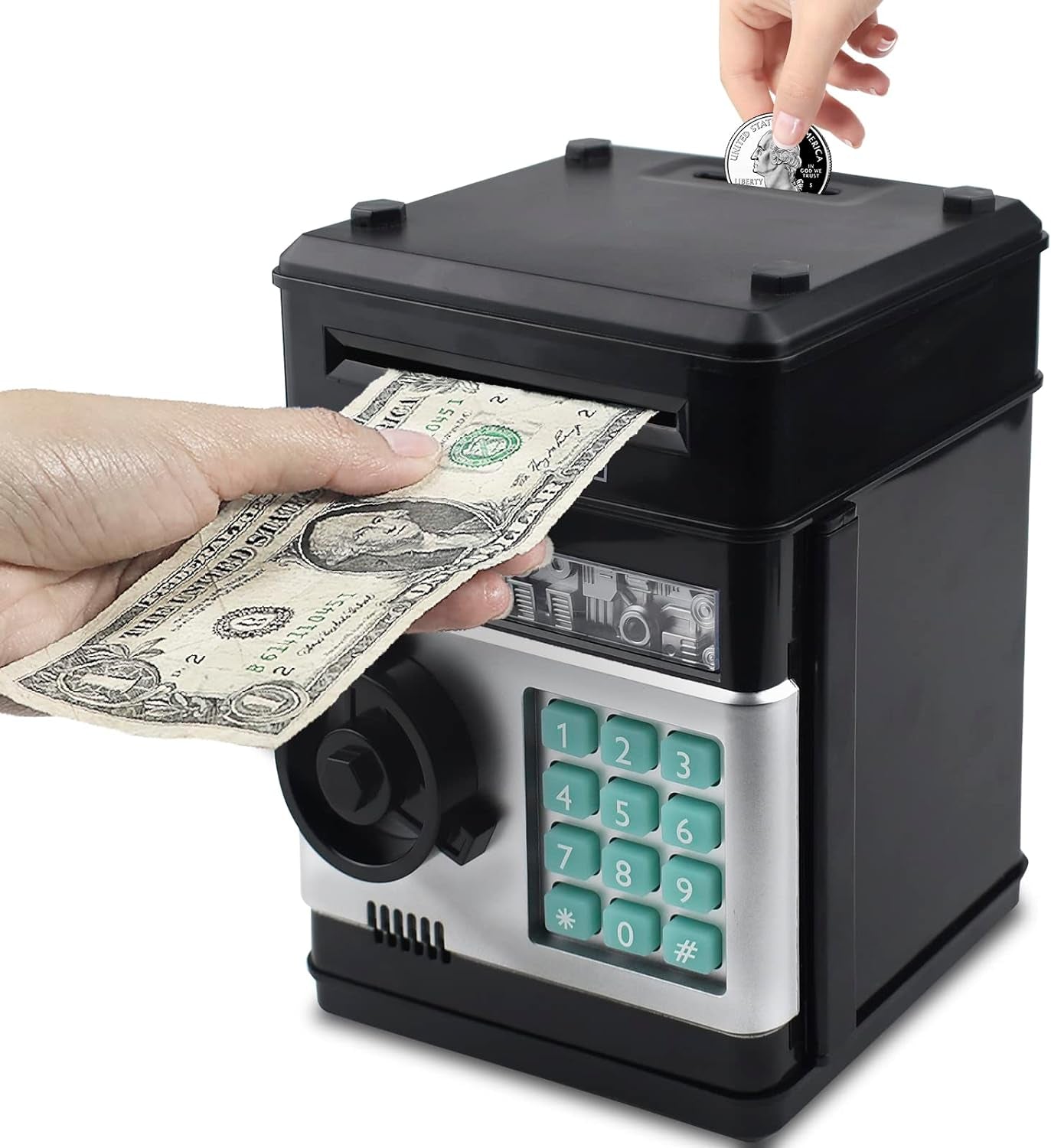 Piggy Bank for Kids, Electronic Password Code Money Bank ATM Bank Box Coin Bank for Children Boys and Girls (Black)