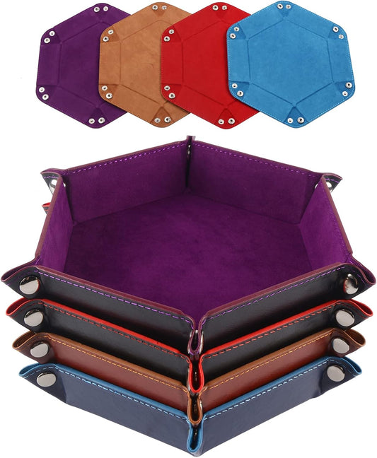 4 Pieces Dice Tray Set 8 Inch Dice Rolling Tray Folding Dice Tray Holder for RPG DND Table Games Double Sided PU Leather Tray