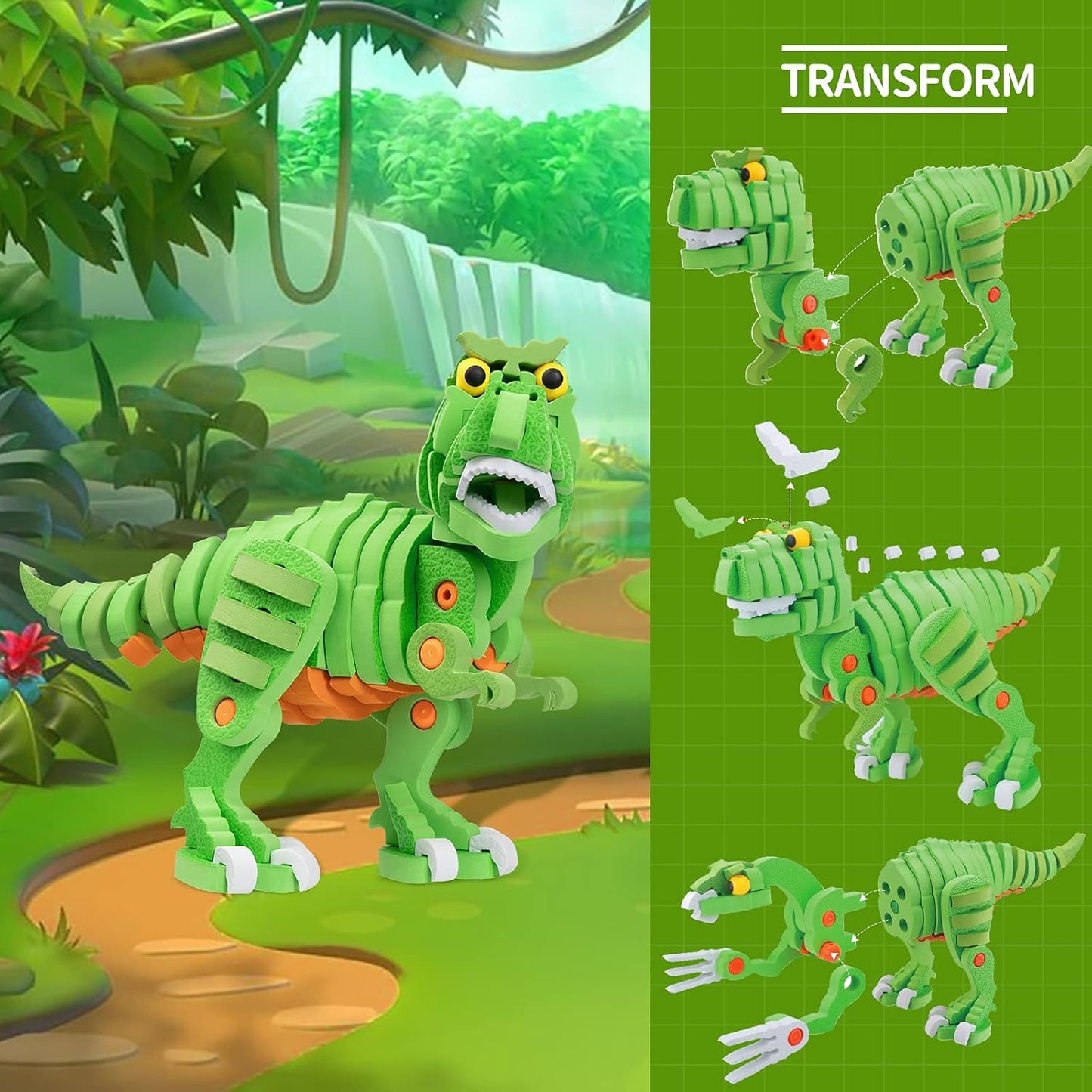 4-In-1 Dinosaur 3D Puzzles for Kids, Soft EVA 200 PCS Building Blocks STEM Construction Educational Toy for 8+ Year Old Kids Boys Girls