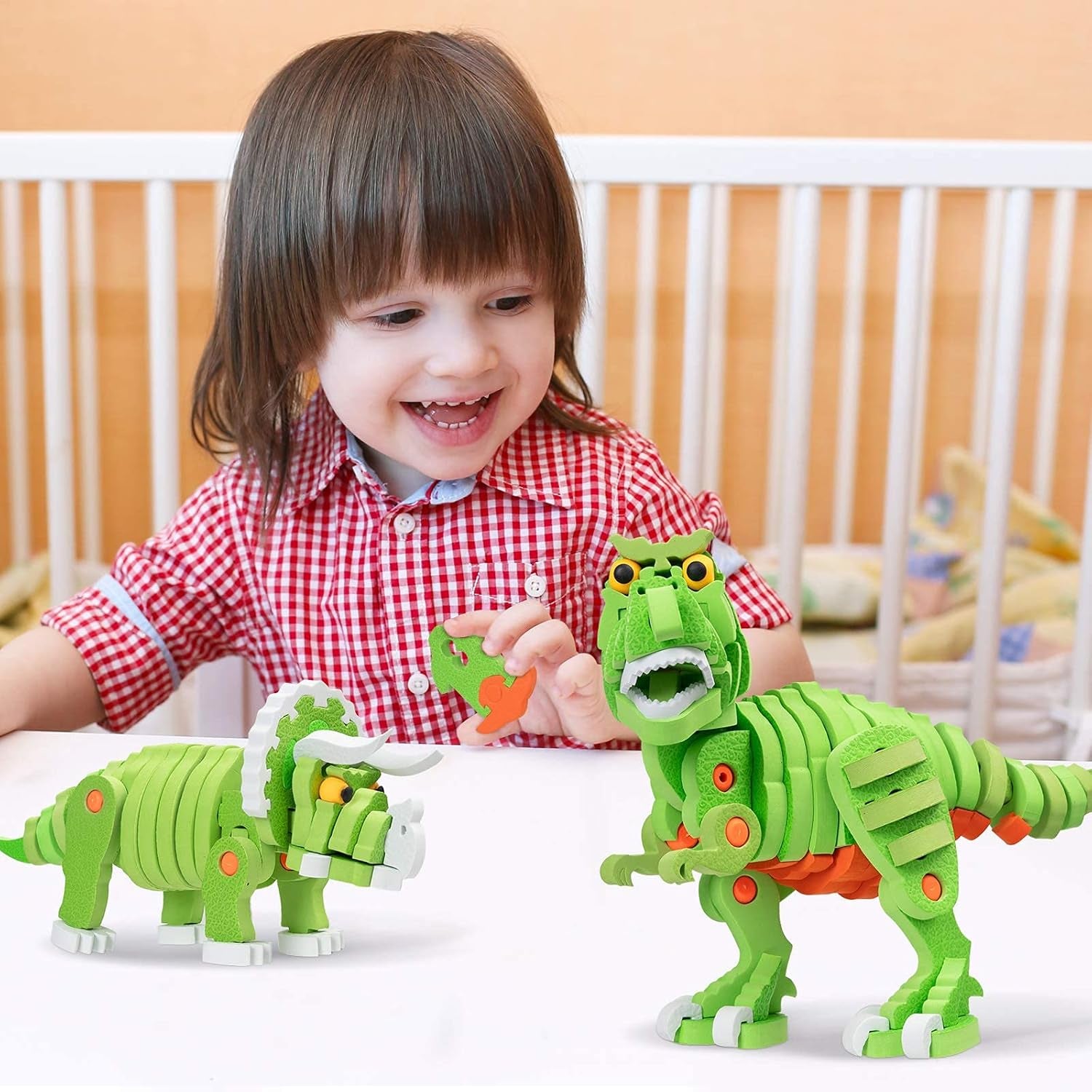 4-In-1 Dinosaur 3D Puzzles for Kids, Soft EVA 200 PCS Building Blocks STEM Construction Educational Toy for 8+ Year Old Kids Boys Girls