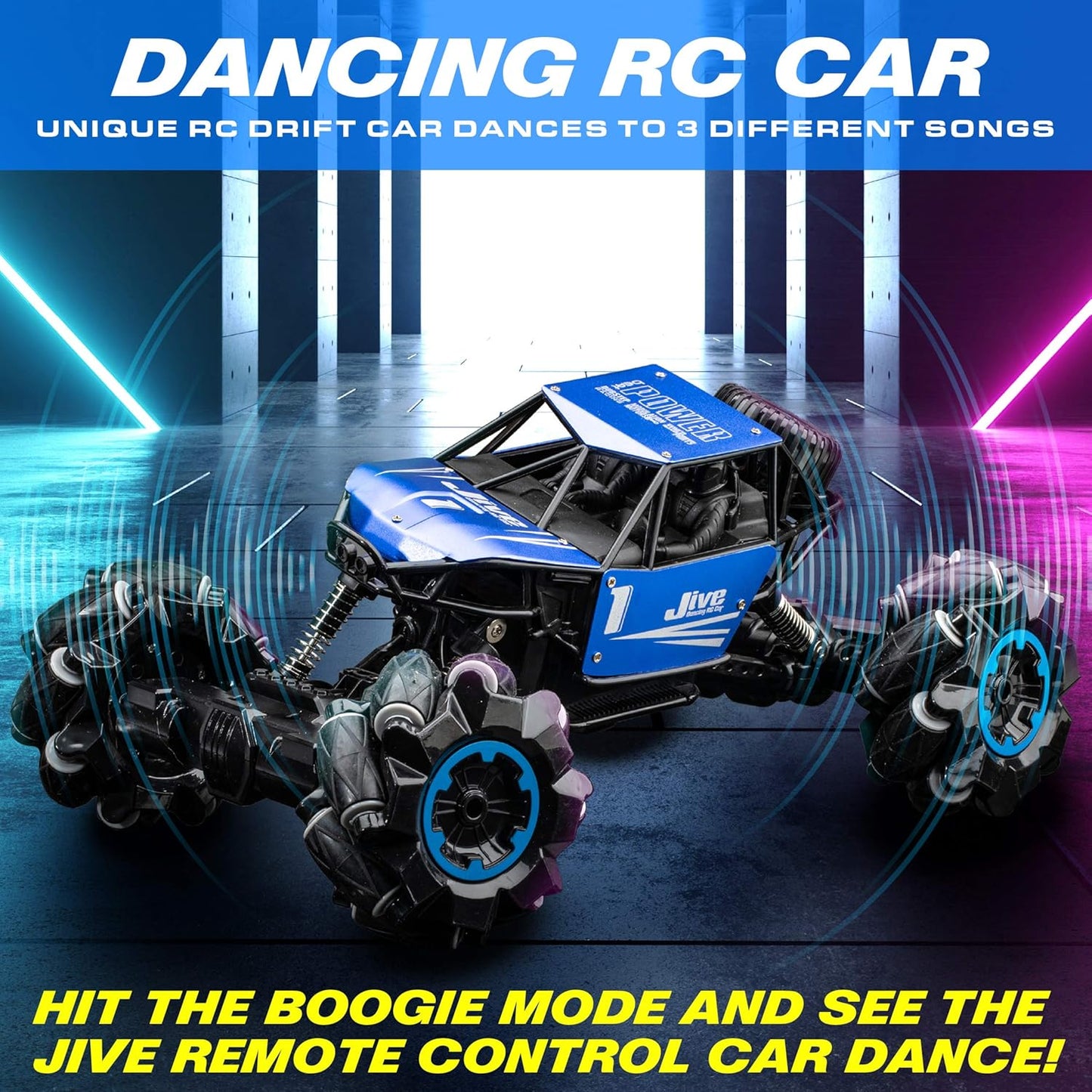 Jive RC Car - AWD Remote Control Monster Truck, 4X4 RC Truck, 1:16 Rechargeable Crawler Stunt Car Dancing Remote Control Truck for Kids with Rechargeable Toy Battery (Blue)