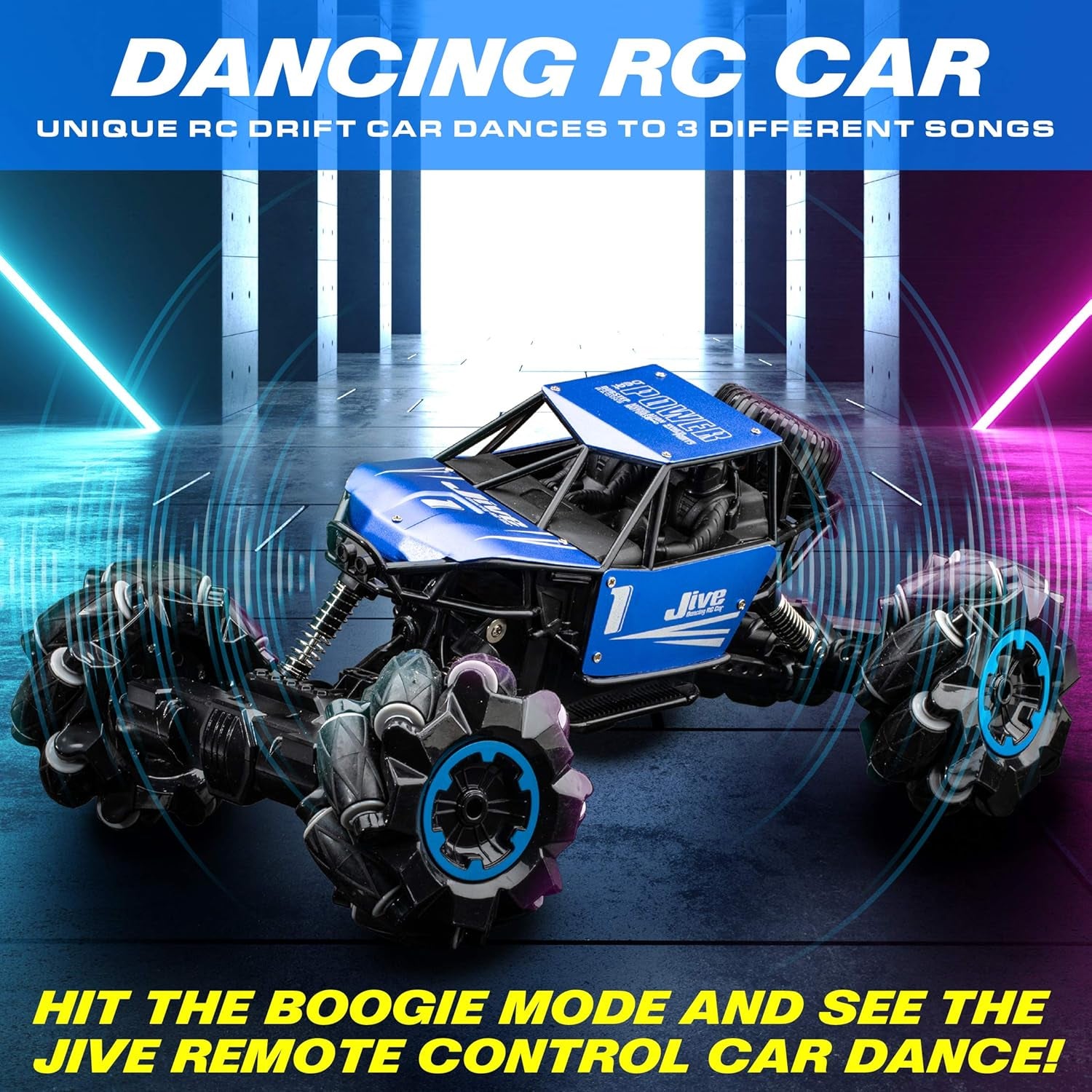 Jive RC Car - AWD Remote Control Monster Truck, 4X4 RC Truck, 1:16 Rechargeable Crawler Stunt Car Dancing Remote Control Truck for Kids with Rechargeable Toy Battery (Blue)
