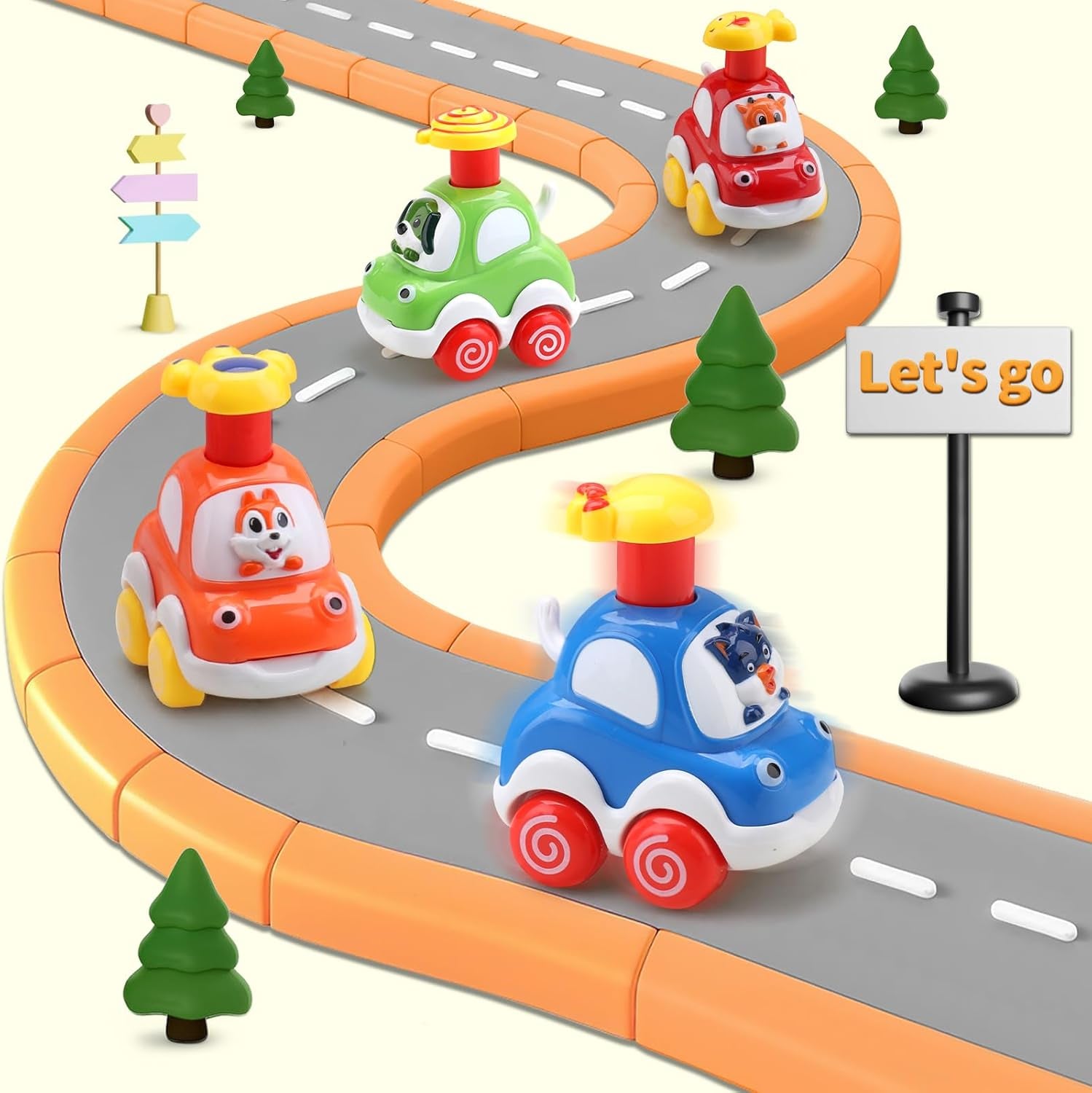 Amy&Benton Baby Toy Cars Toddler 1 2 Year Old Cartoon Wind up Cars Press and Go Cars Push Go Car for Kids 1-3 1St First Birthday Gift Toys Boys Present