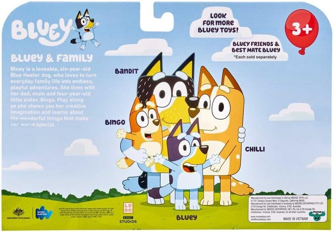 Family Figure 4-Pack – Includes , Bingo, Mum (Chilli) & Dad (Bandit), Poseable Collectible Toys for Kids, Durable Cake Toppers, for Toddlers & Fans, Ages 3+