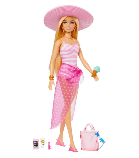 Barbie Doll with Swimsuit and Beach-Themed Accessories Toy New with Box